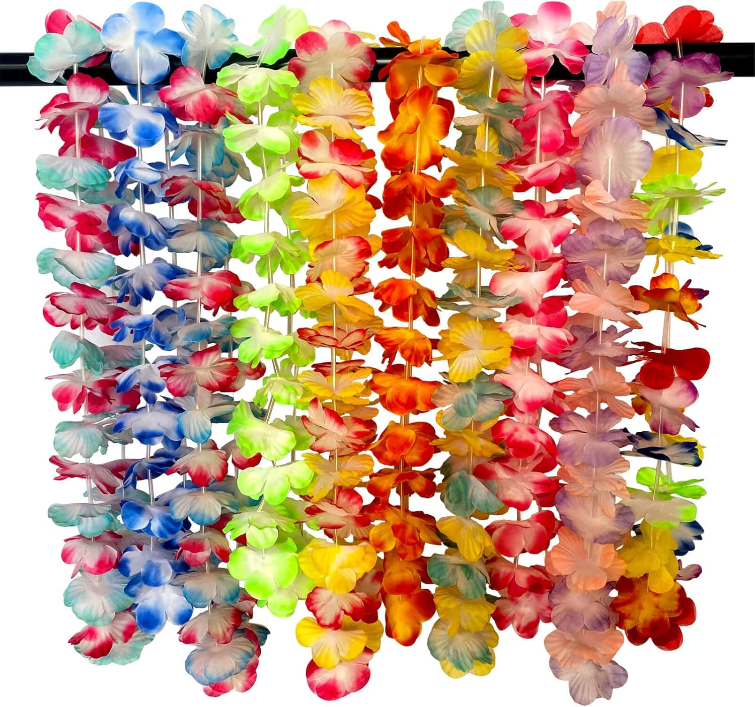 Yzoe Gzroe 100 Counts Hawaiian Leis - Silk Flower Necklace Leis for Luau Theme Party Decorations & Favors - Multicolour, No Gemstone image number 4