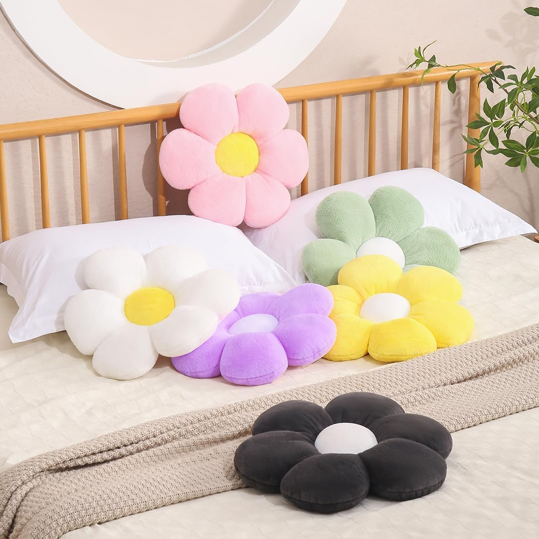 17.7 Inch White Flower Pillow &ndash; Daisy Shaped Cute Decorative Throw Pillow, Soft Floral Seating Cushion Floor Pillows for Sofa, Bed, Chair & Room Decor - Pink image number 6