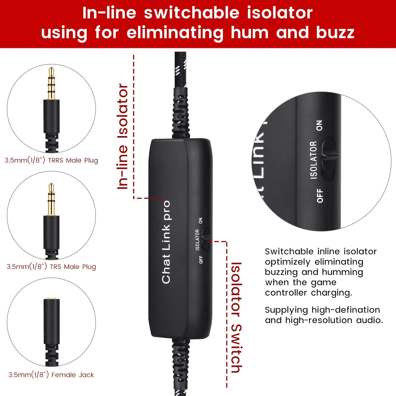 Weishan HD60 S+ Chat Link Pro Cable Replacement for Elgato HD60 X, HD60PRO Capture Card, Chat Adapter Replacement for Nintendo Switch, Xbox One and PS5, with In-Line Isolator image number 6