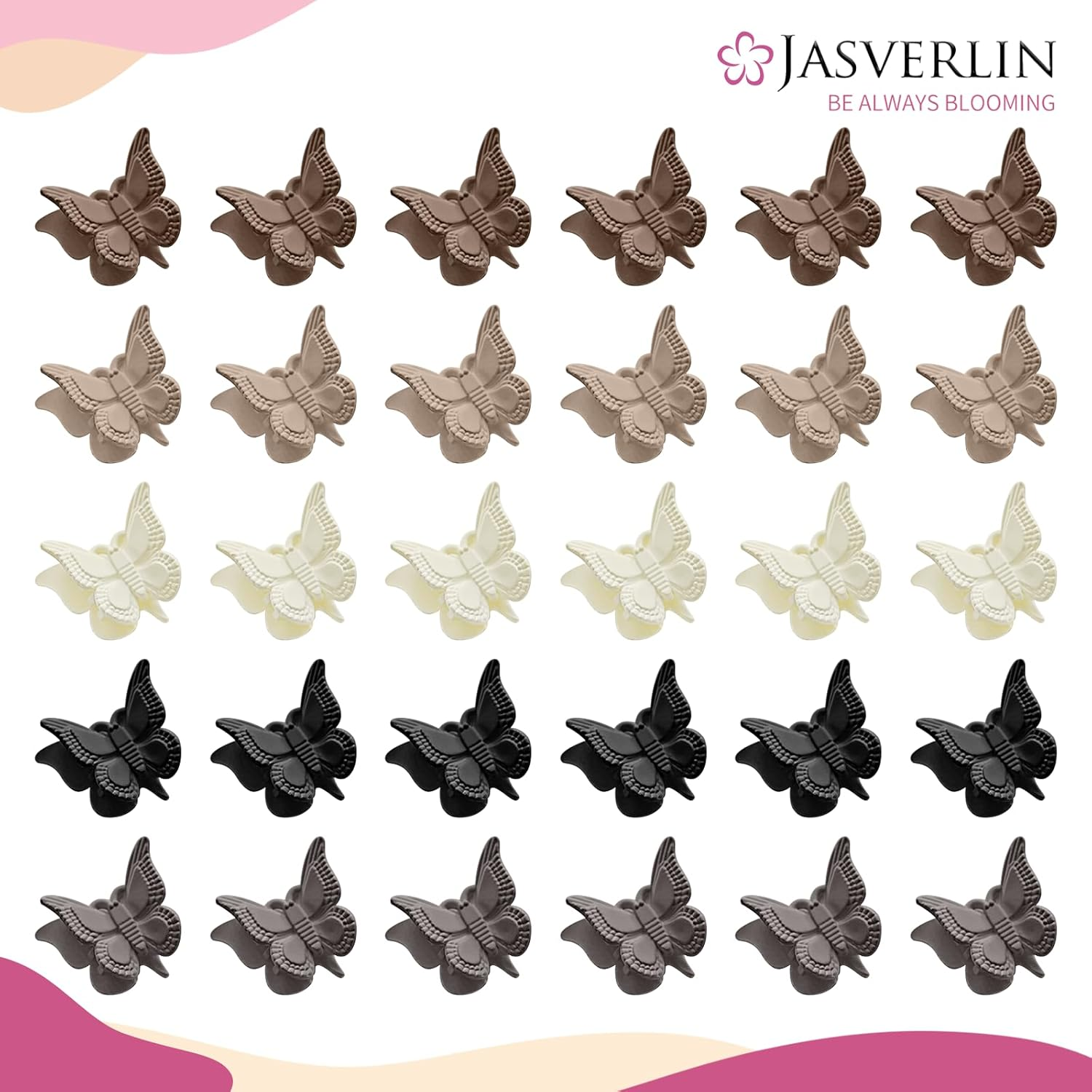 JASVERLIN Matte Butterfly Hair Clips for Girls, 90S Cute Mini Claw Clips for Toddler Kids, Small Tiny Y2K Rave Hair Styling Accessories 2000S Festival Outfits 50 Pcs (Neutrals) image number 6
