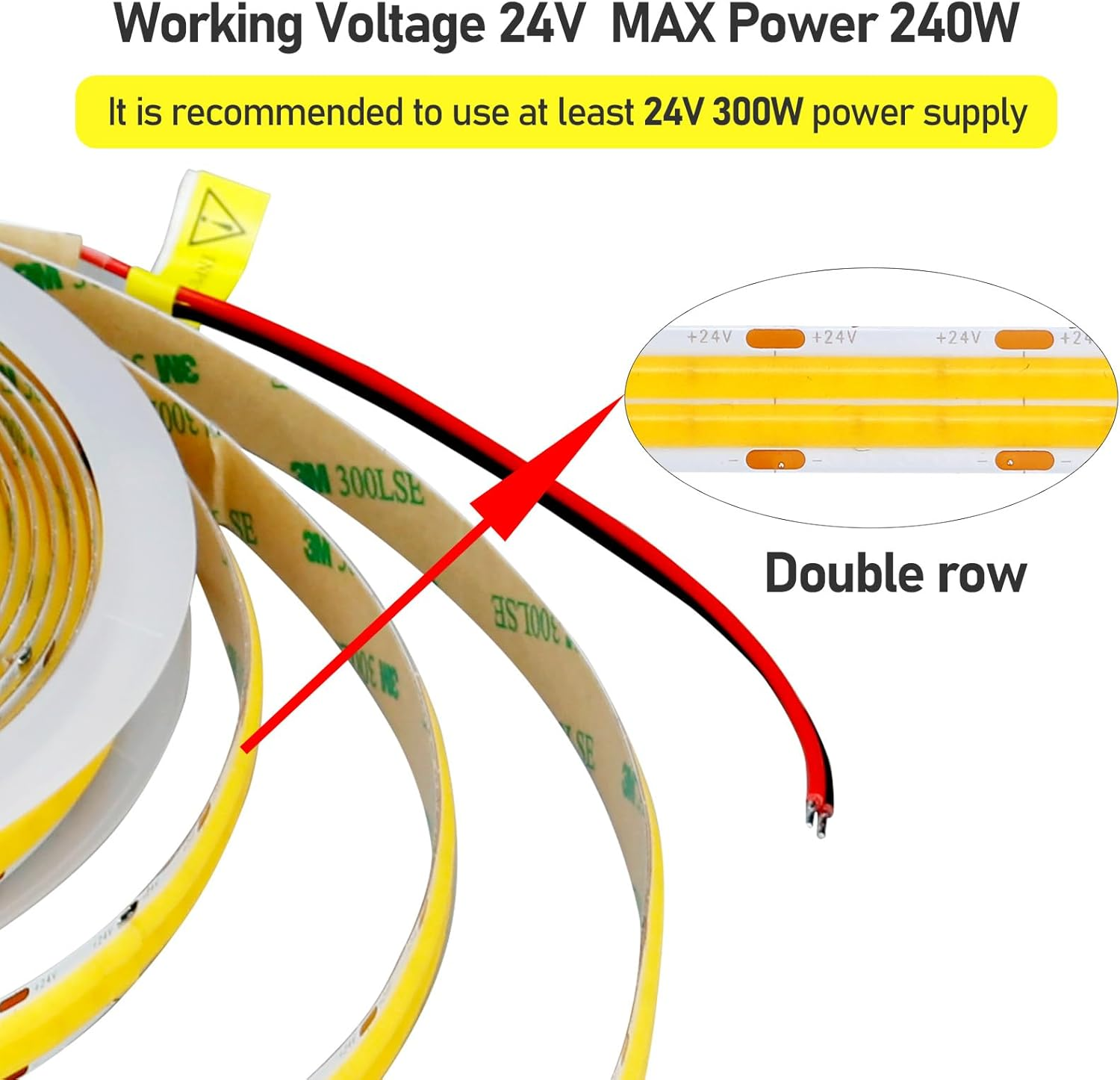 GOMING 32.8Ft(10M) DC 24V Double Row COB LED Strip Light Natural White 4000K 6000Leds CRI 93+ 20000Lm Uniform Glow Dotless Not Waterproof IP20 Flexible LED Tape Lights for DIY Home Decor(Strip Only) image number 4