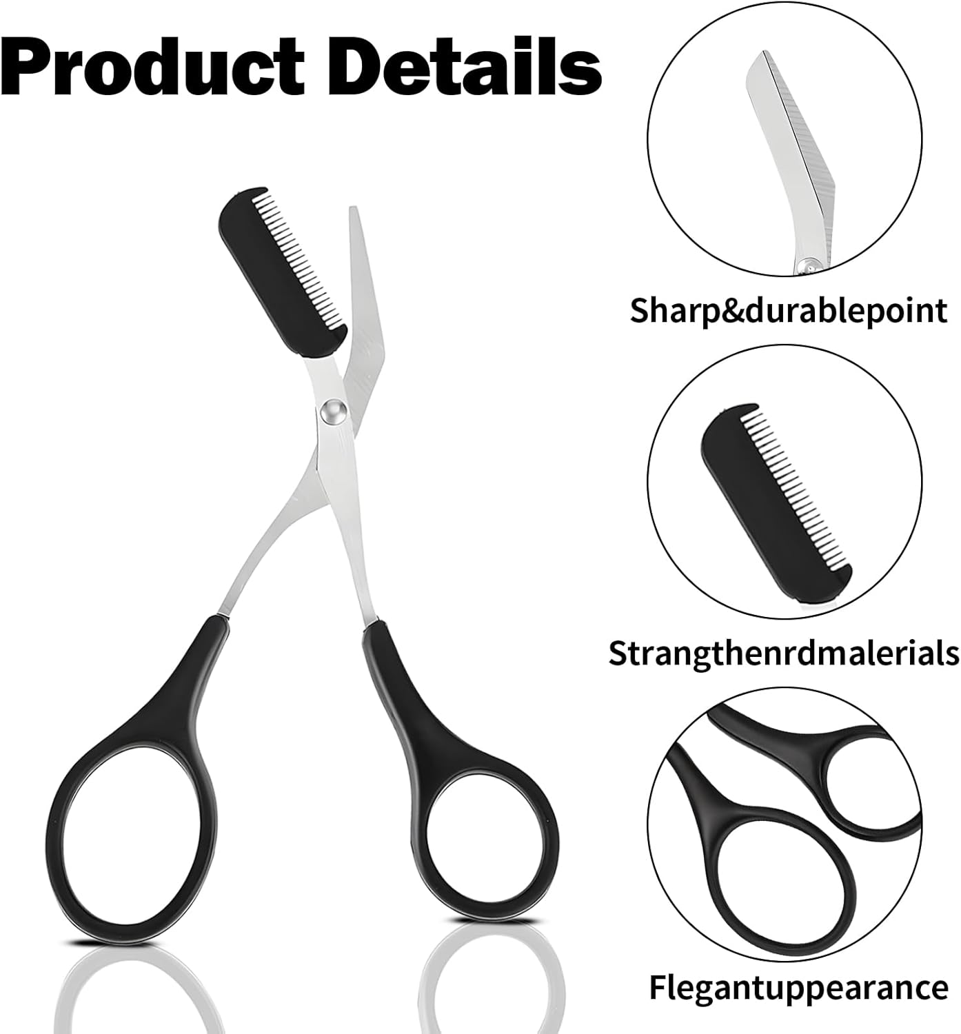 Pack of 2 Eyebrow Scissors, Eyebrow Scissors for Women, Professional Eyebrow Scissors, Eyebrow Trimmer, Eyebrow Scissors with Comb, Precision Trimmer for Men and Women image number 3