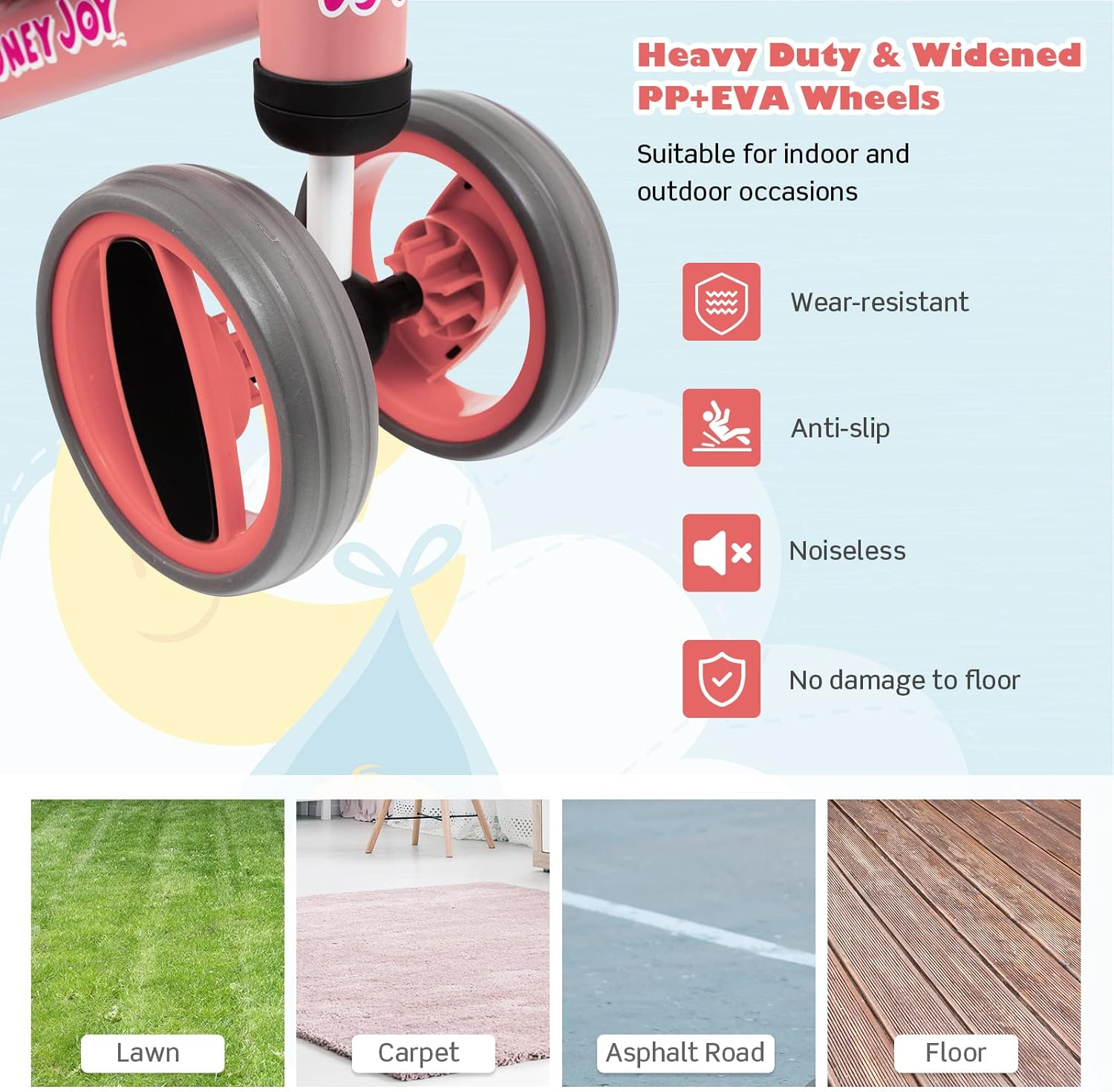 HONEY JOY Baby Balance Bike, Balance Bike for Toddlers W/4 Wheels, 135&deg;Limited Steering, Indoor Outdoor Infant Bicycle for Baby Standing to Running Training, Toddler No Pedal Bike for 1-2 Years image number 3