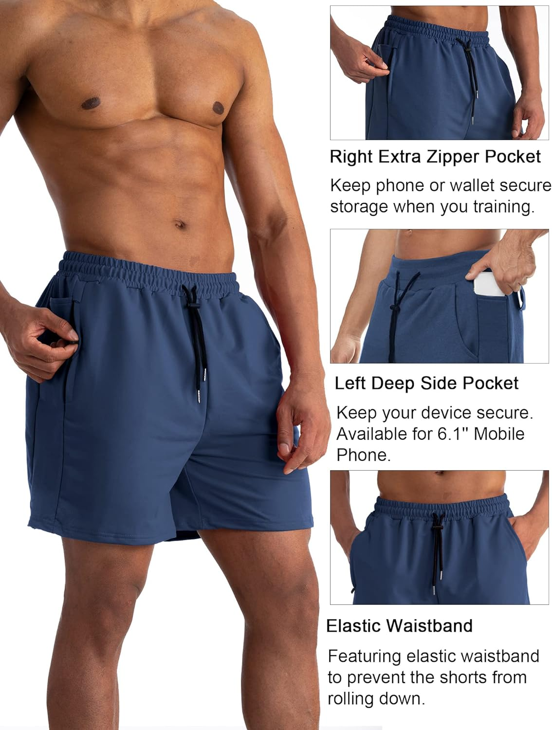 KEOYA Mens Workout Shorts Athletic Running Shorts Quick Dry Elastic Gym Shorts Bodybuilding Jogging with Pockets image number 3