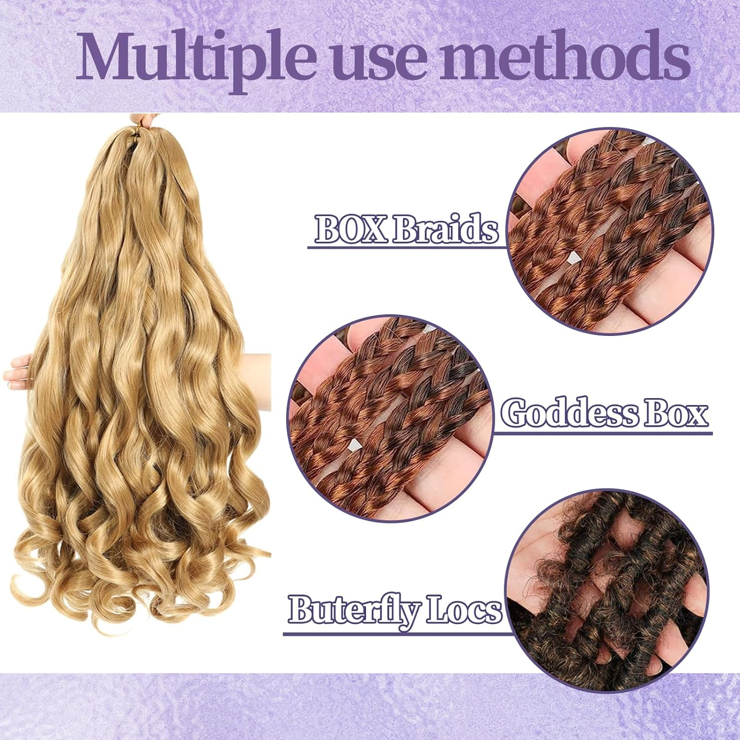 Locescsoc 24 Inch French Curls Braiding Hair 8 Packs Spanish Curly Braids Pre Stretched Loose Wave Soft French Curl Synthetic Braiding Hair Extensions for Women (27#, 24 Inch (Pack of 8)) - 1B/27 image number 6