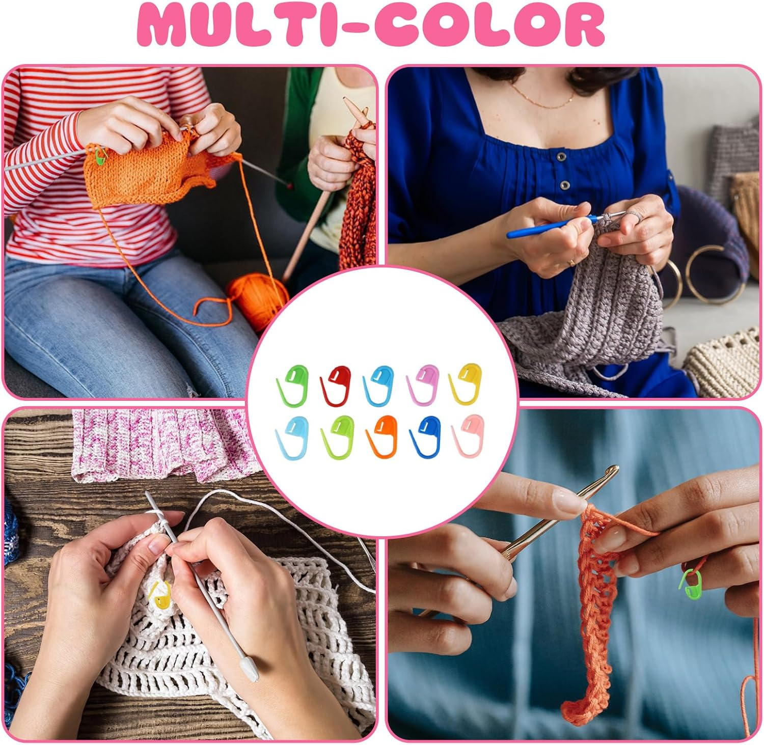 120-Piece Stitch Markers for Knitting & Crochet &ndash; 10 Vibrant Colors with Storage Box & 3 Bonus Plastic Needles &ndash; Durable Non-Slip Marking Rings for Yarn Crafts (2.2 Cm) image number 4