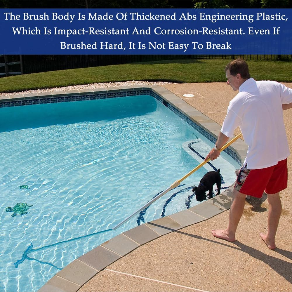 2Pcs Pool Brush Head, 17.5 Inch Nylon Bristles for Pool Floor and Walls Cleaning, Attachment for Standard Pools Poles with Clip image number 2