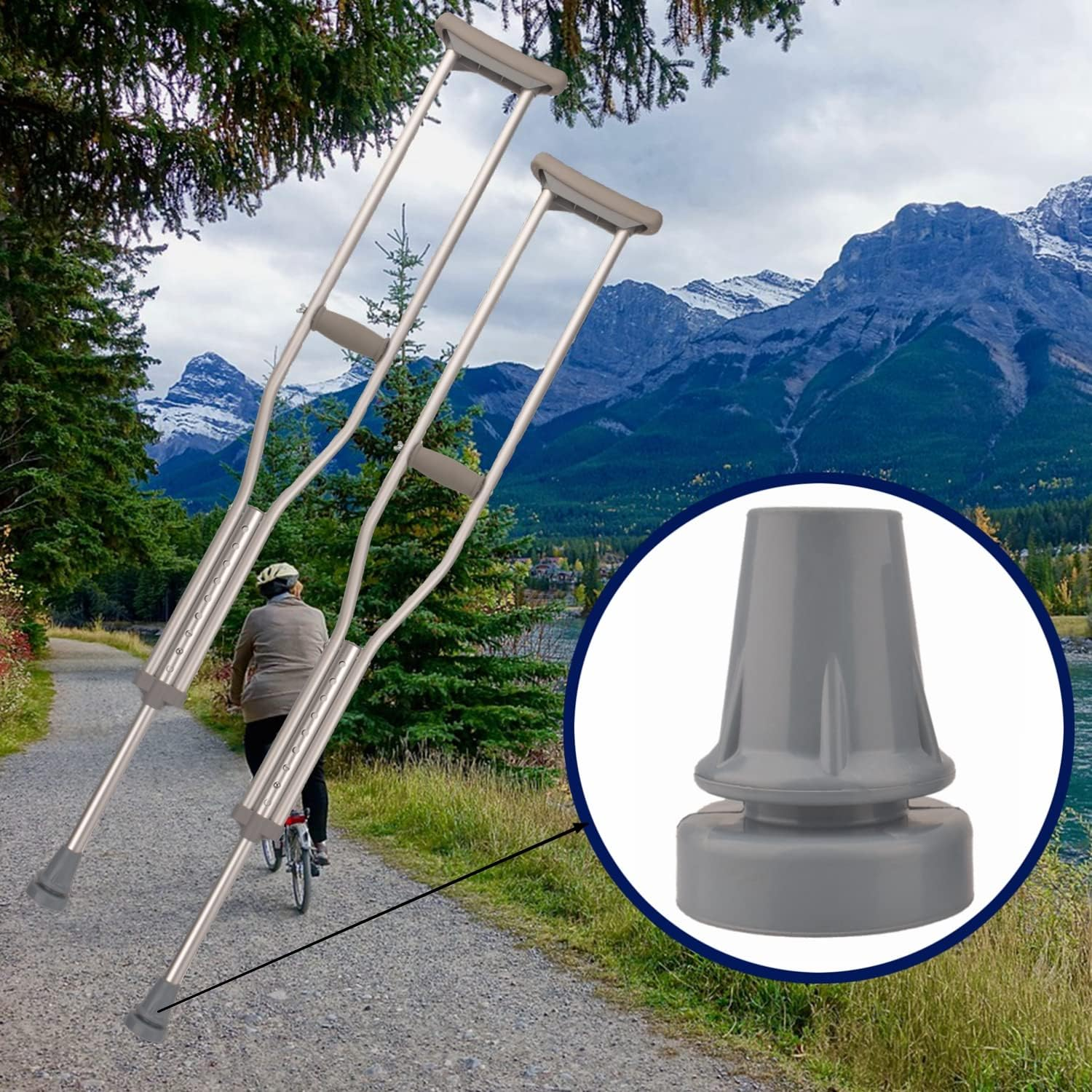 Crutch Tips Anti-Slip Crutch Pad, Crutch Accessories, Replacement Non-Slip Crutch Tips for Crutches, Thickened Natural Rubber Crutch Foot Pads, Gray (2 Pack) image number 4