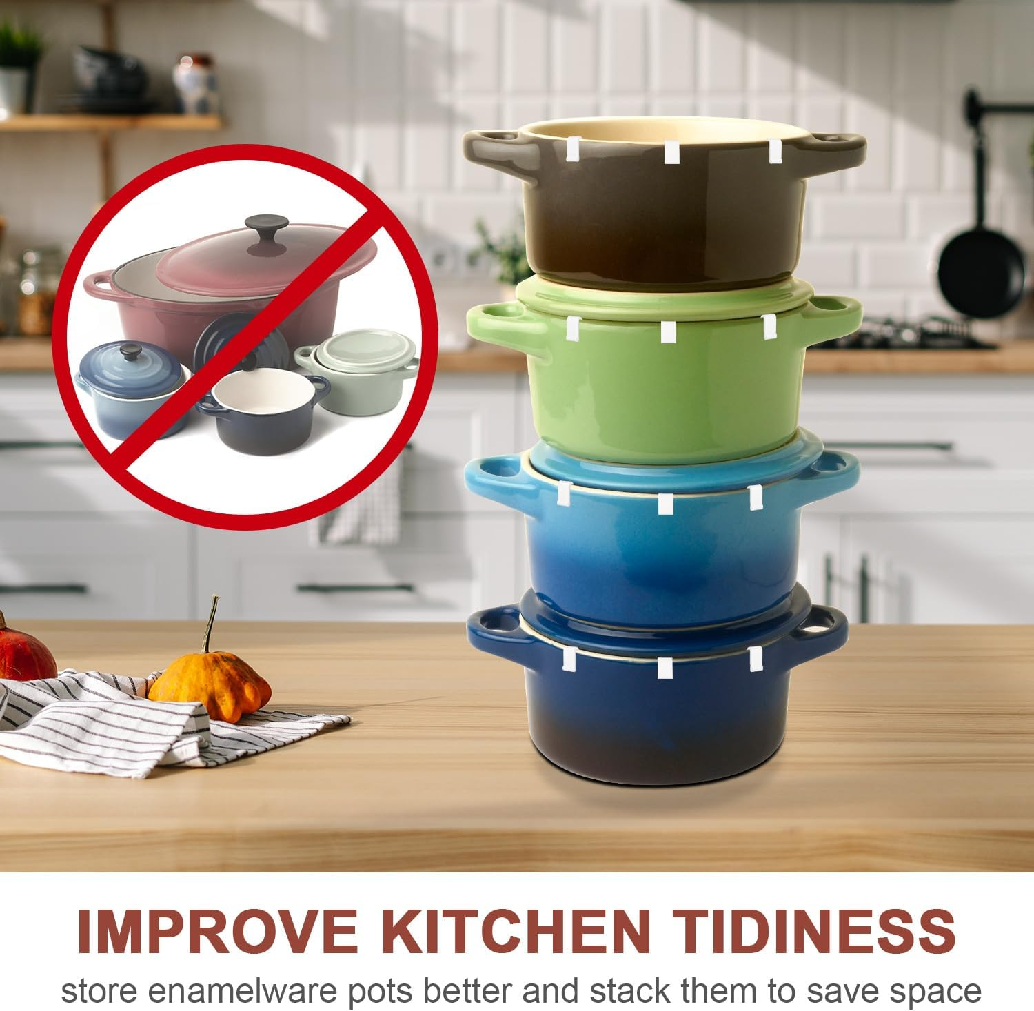 8Pcs Dutch Oven Lid Protector Clips, Silicone Dutch Oven Lid Protector Dutch Oven Clips for Stacking Pot Lid Protectors for Display Storage Stacking of Dutch Oven(White) image number 3