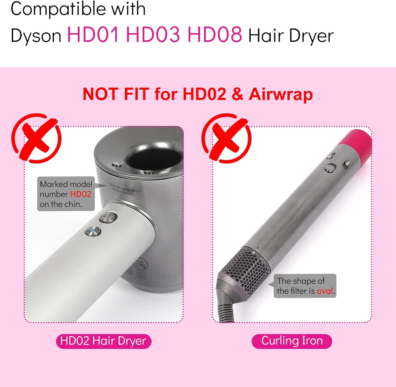 Upgraded Hair Dryer Filter Cover Compatible with Dyson Supersonic HD01 HD03 HD07 HD08 Models, Hair Dryer Strainer Filter Replacement Parts (Gray) image number 4
