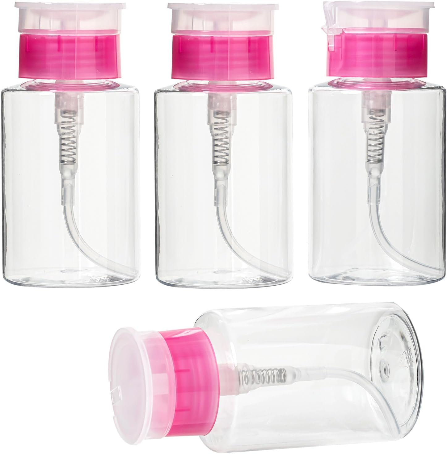 4 Pack Push down Pump Dispenser Empty Pump Bottle 180Ml Refillable Liquid Containers for Toner Makeup Remover Nail Polish Remover Travel Cosmetic Dispenser with Flip Top Lid Magenta image number 5