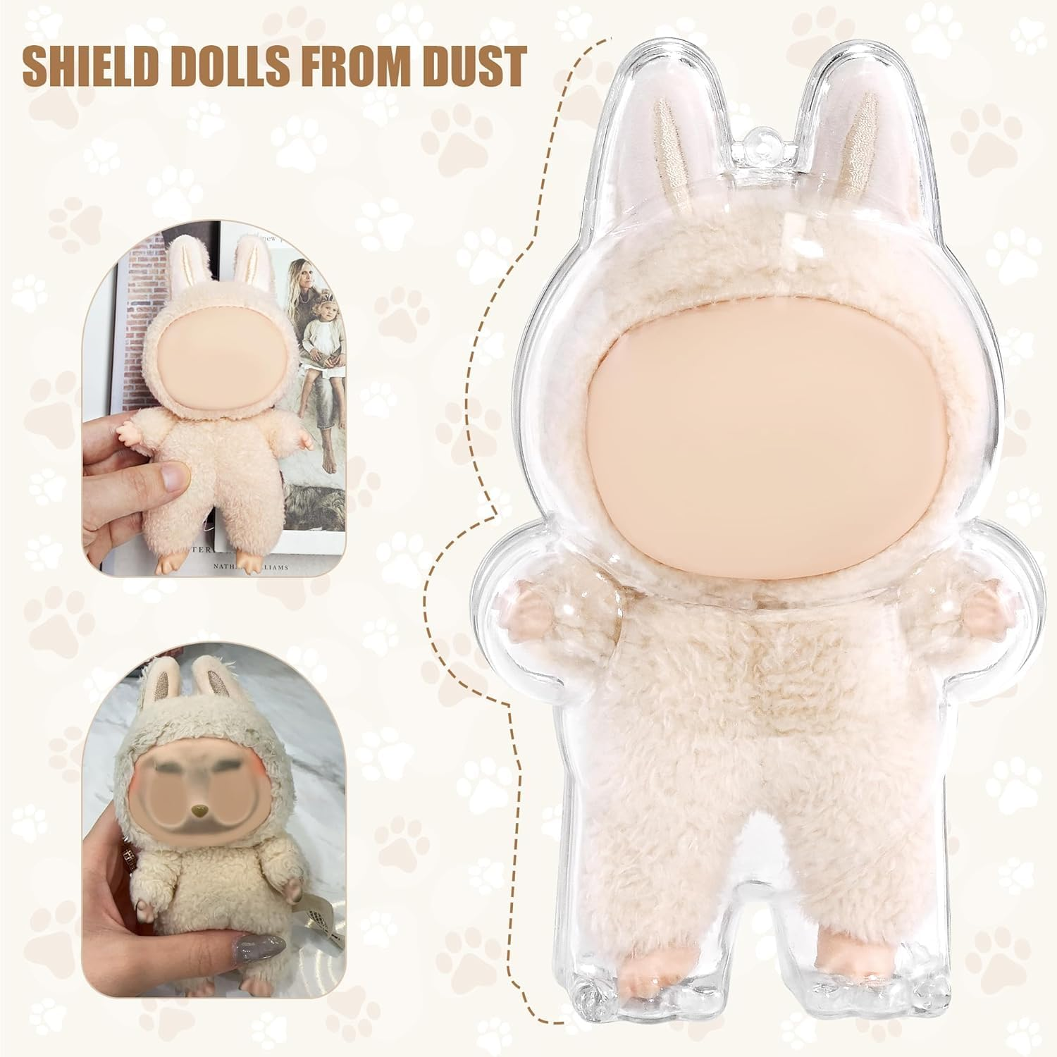 Clear Acrylic Protective Display Case for Standing Plush Figures &ndash; Dustproof Collectible Box with Hanging Chain, Scratch-Resistant, Perfect for Designer Toy Figures and Travel Display, Doll Cover image number 6