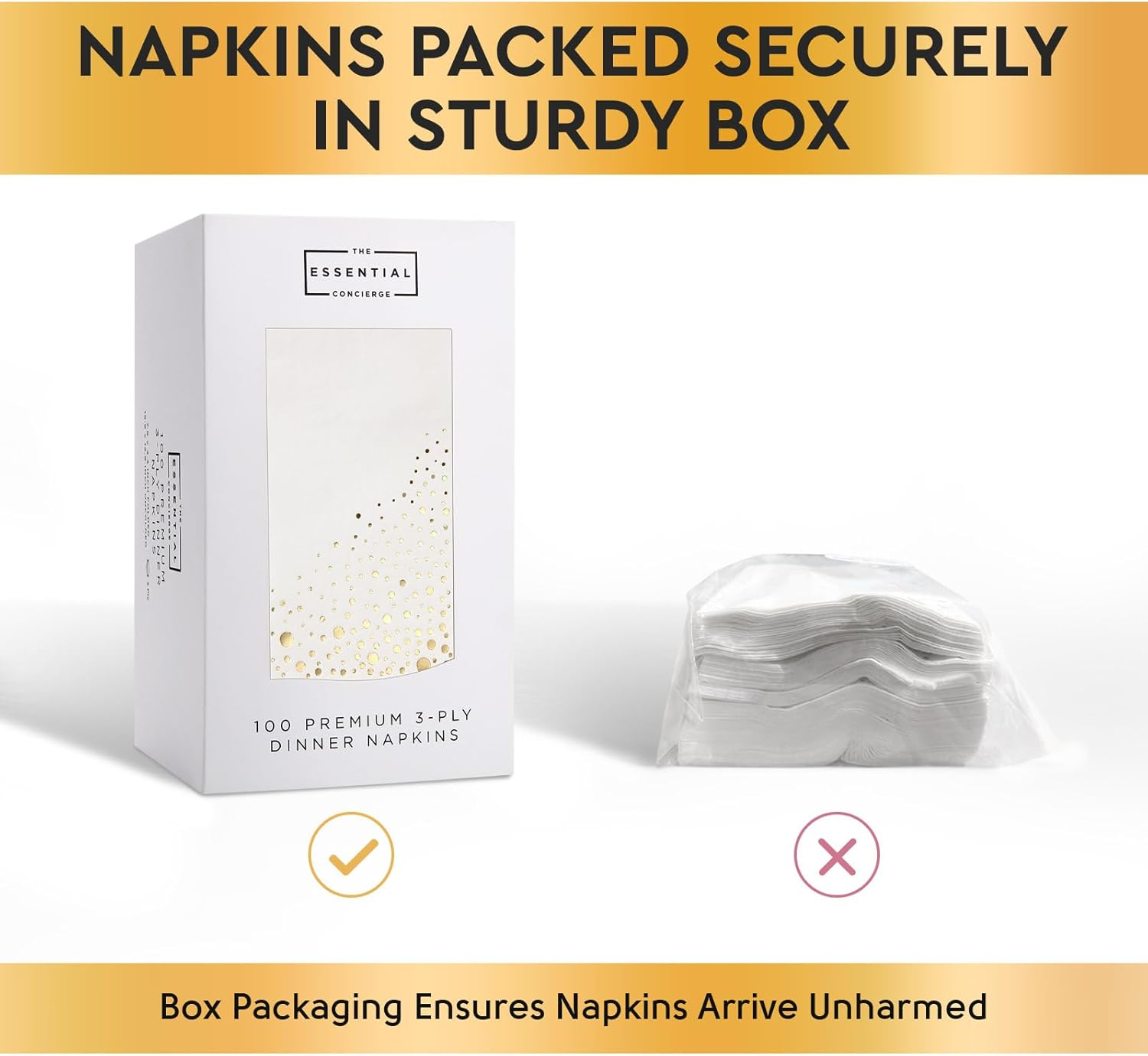 Stylish Gold Dinner Napkins, 100 White and Gold Napkins, 7.5 X 4.25 Inch Christmas Dinner Napkins, Disposable Holiday Napkins, Gold Napkins for Party, Gold Party Napkins, Paper Dinner Napkins image number 1