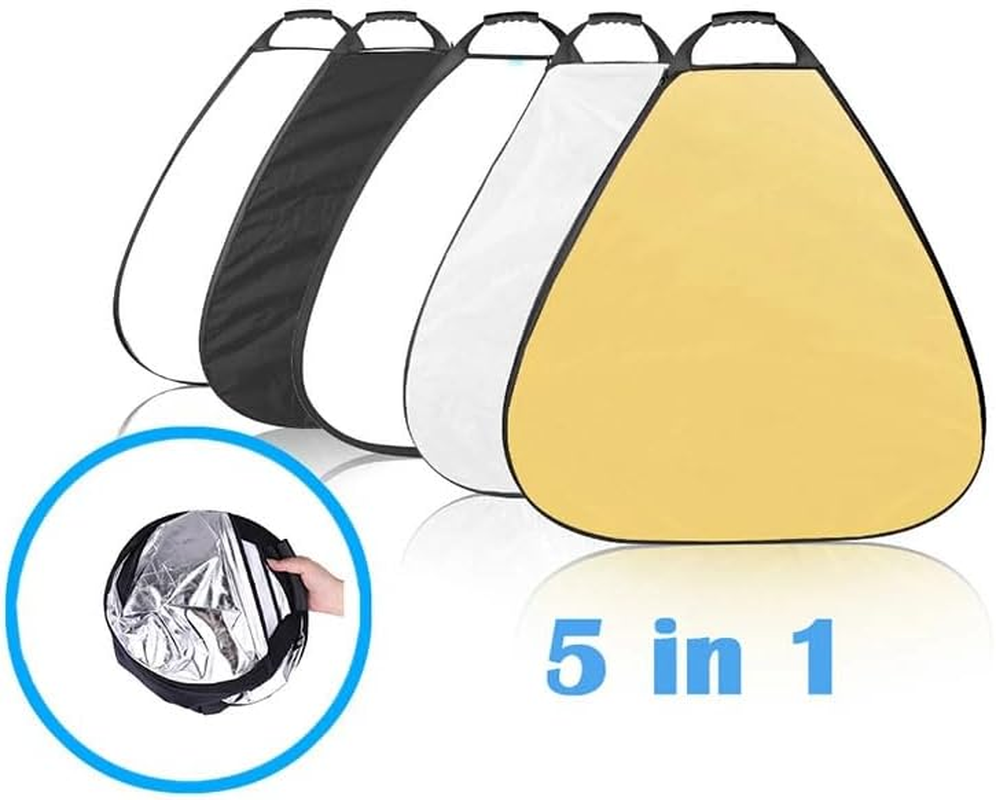 REFLEX CAMERA 5-In-1 Triangle Photography Reflector 30Cm (11.8In) | Gold Silver White Transparent Black | Single-Hand Grip | Portable Durable Light Reflector with Carrying Case (80Cm (31.5In)) image number 5