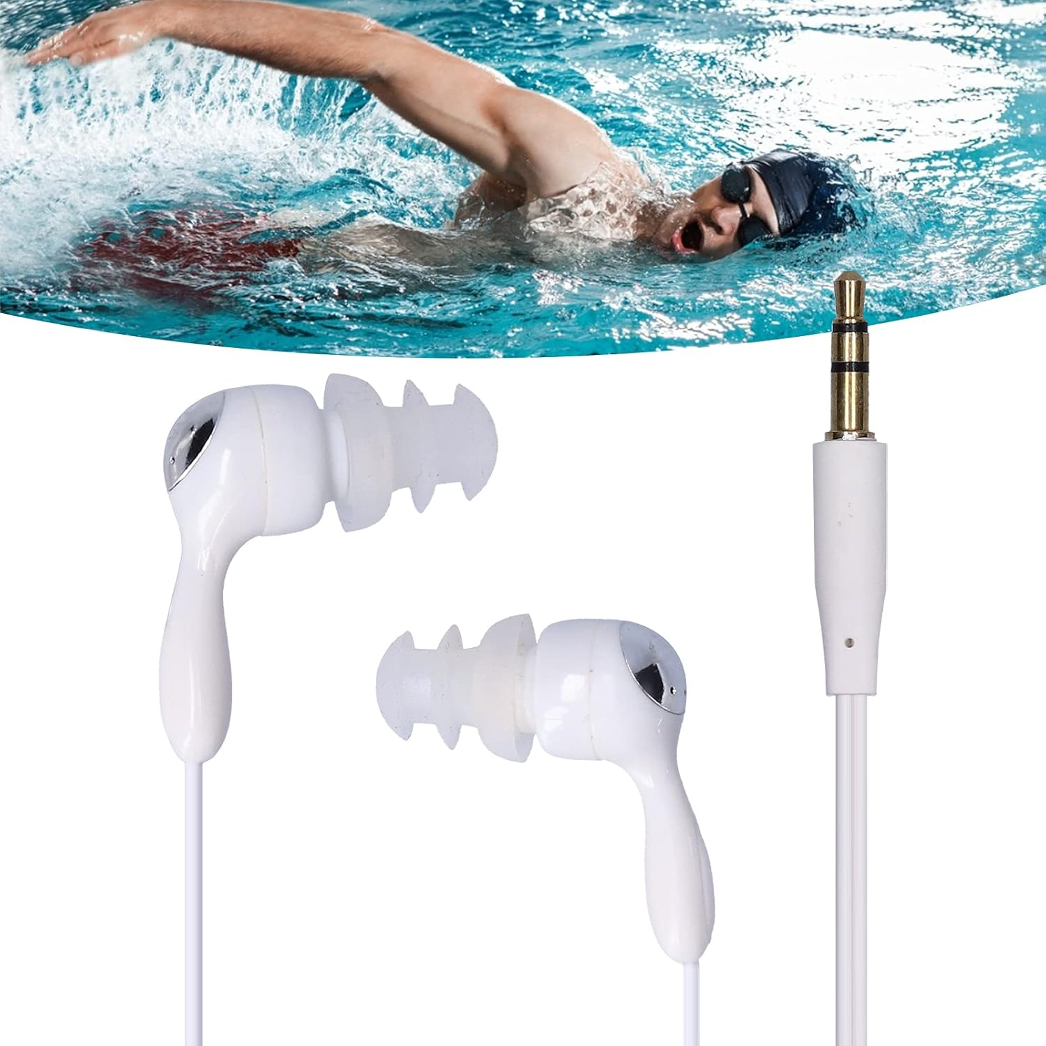 3.5Mm Plug Waterproofinear, Underwater Earbuds with 2 Clips and Replace Earplugs, Bone Conduction Headphones for Swimming Running Surfing image number 5