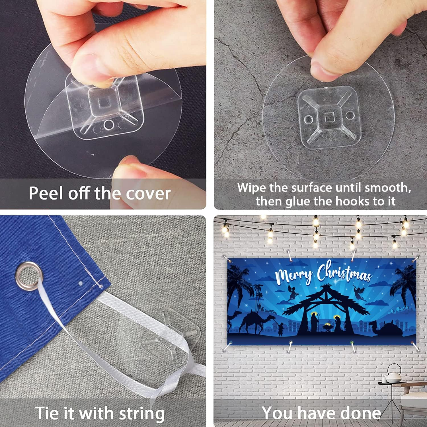 Gisgfim Outdoor Holy Nativity Christmas Holiday Garage Door Banner Cover Large Manger Scene Religious Blue 2023 Christmas Backdrop Decoration - Big Size 6X13Ft image number 3