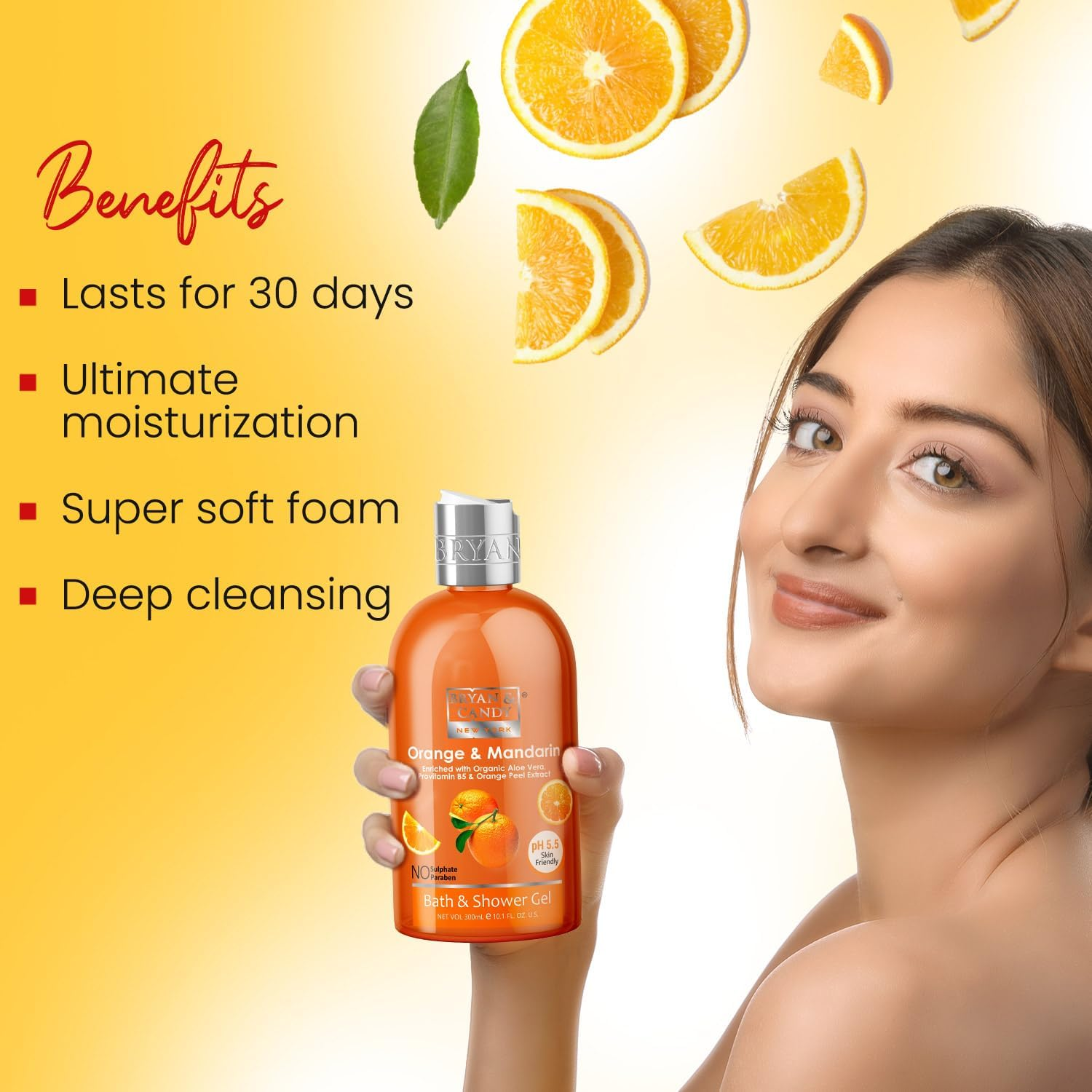 Bryan & Candy New York Orange and Mandarin Shower Gel (300Ml) with Aloe Vera. Gentle, Moisturizing Body Wash for Soft, Supple Skin image number 1