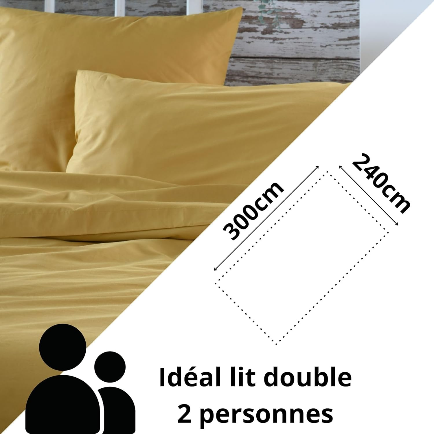 STOF - Flat Sheet - Size 240 X 300 Cm - Cotton Percale Quality - 100% Oeko-Tex Certified Cotton - Mustard Colour - Elysee Model - Bed Linen for Home - Soft and Comfortable image number 5