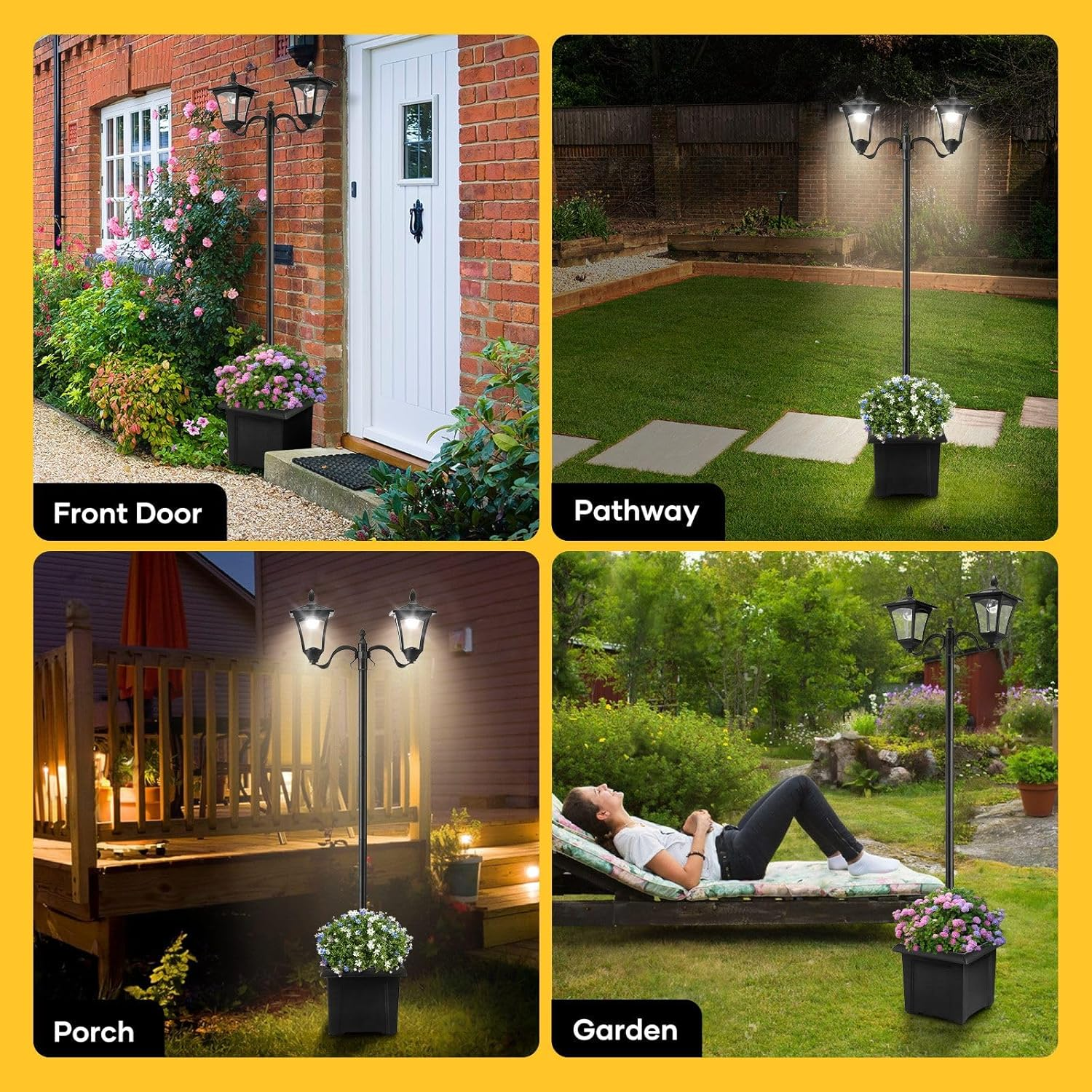 OGL 186Cm Solar Led Light Post Planter Outdoor Street Garden Security Pole Lamp Driveway Pathway Patio Yard Lantern Double Lights image number 3
