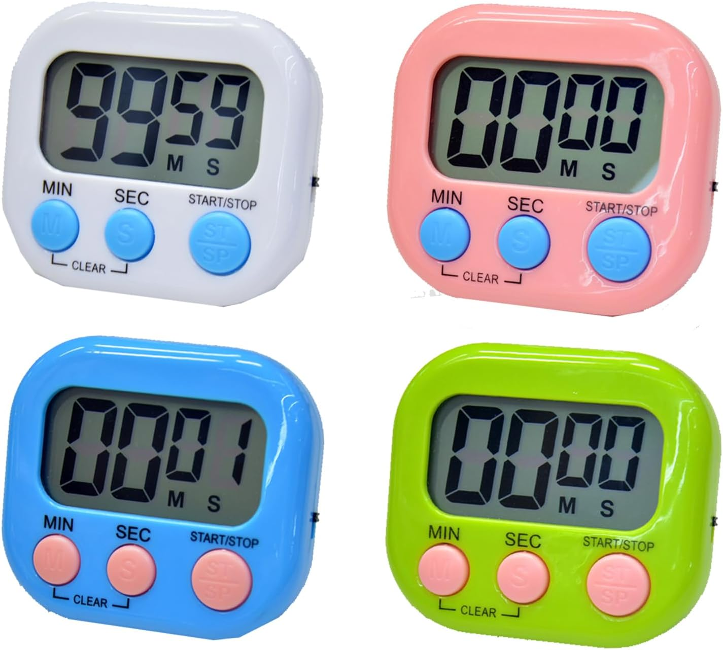 4 PCS Digital Timer Set with Magnetic Back & Stand, 100-Minute Count Up/Down Timer, Large LCD Display, Digital Timers Loud Alarm Kitchen Timers for Cooking Minute Second Count up Countdown (4, Color) image number 5