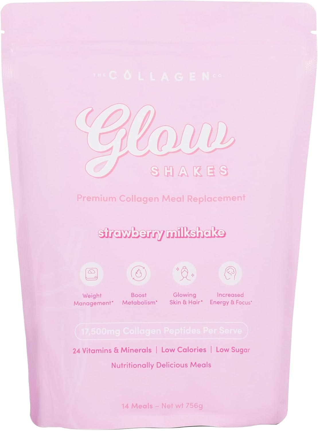 The Collagen Co. Glow Shakes Collagen Meal Replacement - High Protein, Keto-Friendly Shake with Hydrolyzed Collagen Peptides, MCT Oil, and 24 Essential Vitamins & Minerals (756 Grams, Strawberry) image number 3