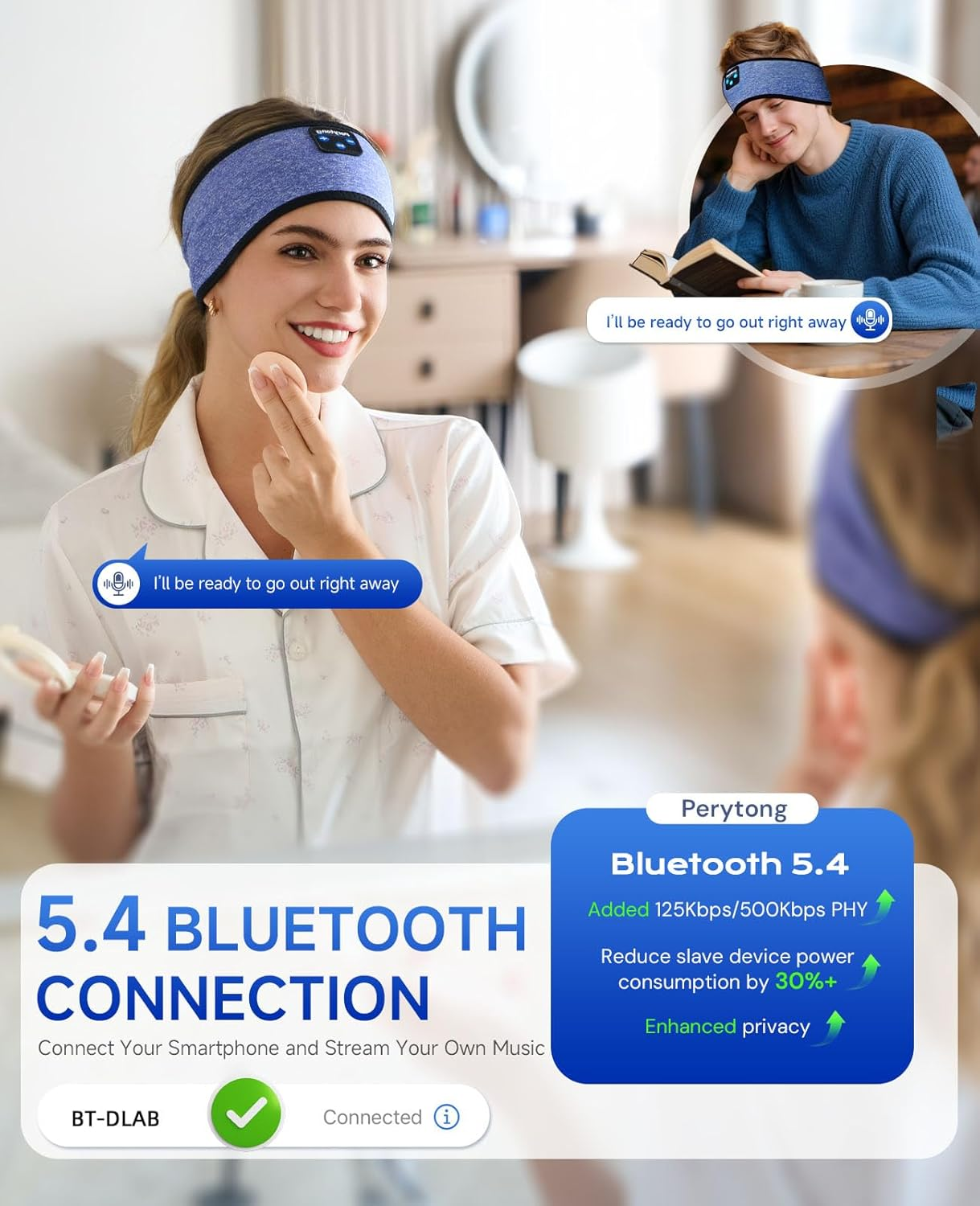 Sleep Headphones | Bluetooth 5.4 Headband | Wireless Earbuds Earphones Sweat Resistant with Ultra-Thin HD Stereo Speaker, Headphone Band for Side Sleepers Workout Running Tech Gadgets Unique Gifts image number 5