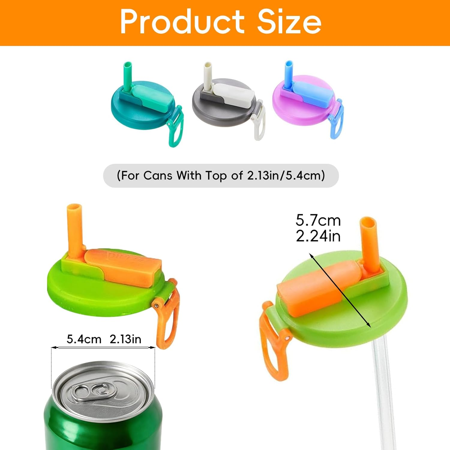 Soda Can Cover with Straw, 4 Pieces Spill-Proof Soda Can Lids, Silicone Lids for Soda and Beer Cans, Canned Beverage and Juice Drink Can Cover, Set of 4 image number 3