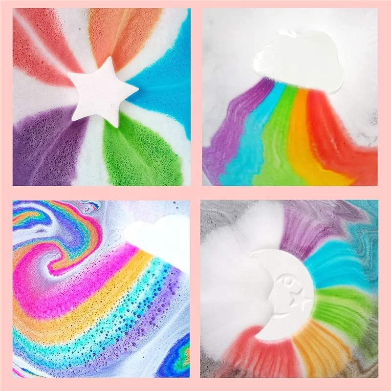 Uandhome 4 Pack Rainbow Bath Bombs for Kids, Girls Bath Bomb Gift Set with Natural Ingredients, 2 Clouds、1 Star、1 Moon Shower Bombs with Rich Bubbles and Rainbow Color, Great Gifts at Holiday and Birthday