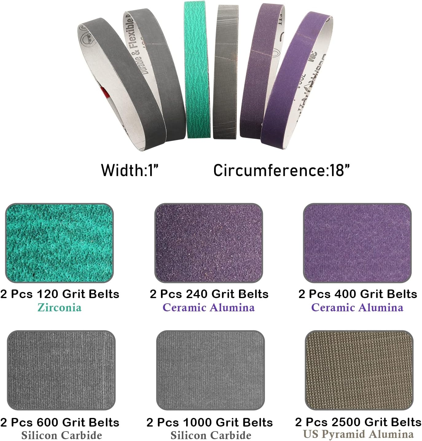 1 X 18 Inch Sanding Belts,Knife Sharpening Belt Kit Fits Work Sharp Blade Grinder Attachment of Ken Onion Edition Knife & Tool Sharpener,2 PCS Each of 120, 240, 400, 600,1000 2500 Grits,12-Pack image number 6