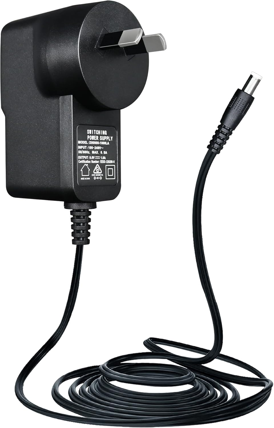 9V 1A/1000Ma Power Supply Adapter with 3M Long Cord, AC 100-240V to DC 9V 1A 9W Switching Adapter PSU Wall Plug for Most Guitar Bass Effect Pedal, Center Negative, SAA Certified image number 1