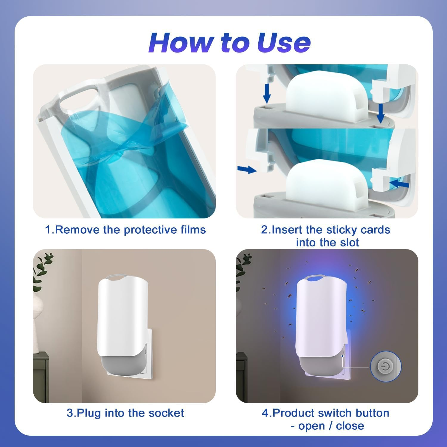 Necomi Flying Insect Trap, Upgraded Mosquito Killer for Indoors, Bug Zapper, with Night UV Light Captures Flies, Mosquito Killer for Flies, Fruit Flies, Moths, 2 Device+12Pcs Adhesive Cards（ AU 2PCS）