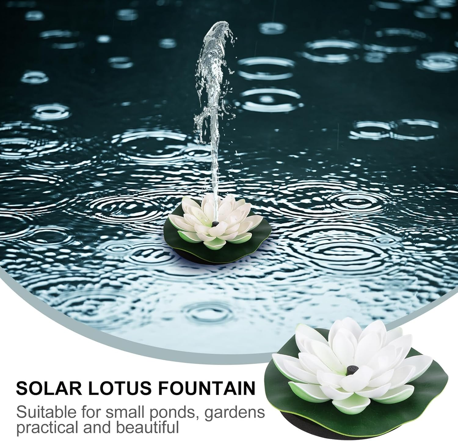 Solar Powered Floating Lotus Fountain Pump with Nozzle Heads for Aquarium Garden Water Circulation and Decorative Outdoor Water Feature White image number 5