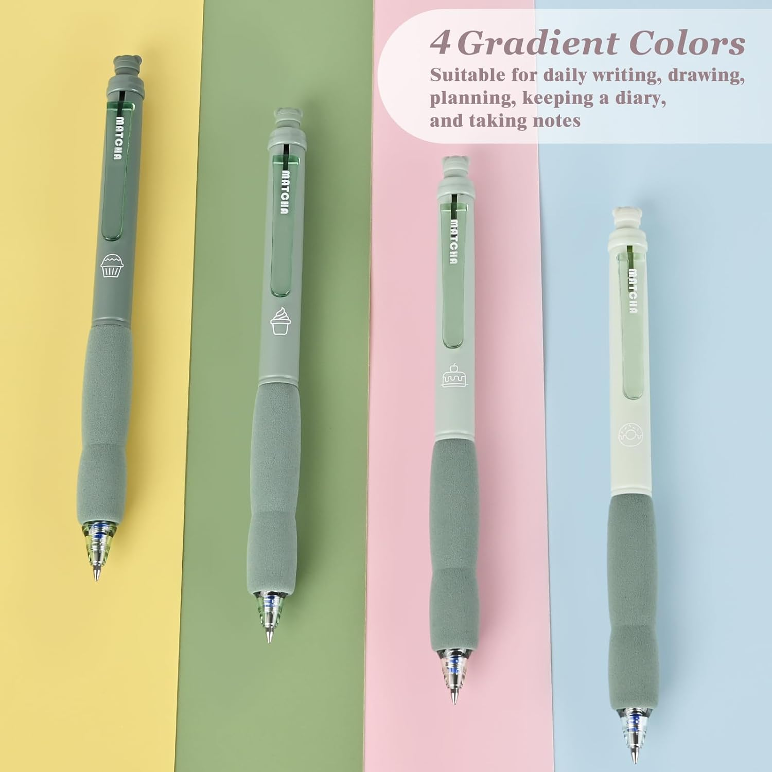 BAYTORY 8Pcs Retractable Erasable Gel Pens, 4 Blue & 4 Black Ink 0.5 Mm Fine Point with Cute Eraser, Smooth Write Quick Dry School Office Note Taking Journaling Supplies (Pink & Green) - Green image number 3