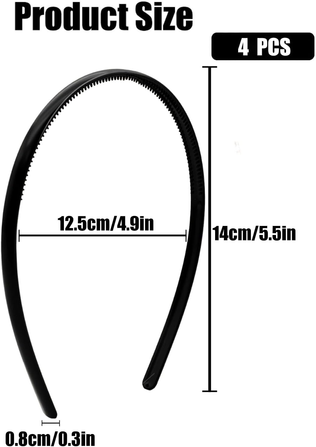 Dinghaole 4 Packs Plastic Headband, Plastic Plain Sport Headbands, Black Non-Slip Hair Hoop, DIY Hair Hoop Gripper Teeth Hairband, Unisex Sport Fashion Hair Band Accessories for Women and Men-8Mm Wide image number 2