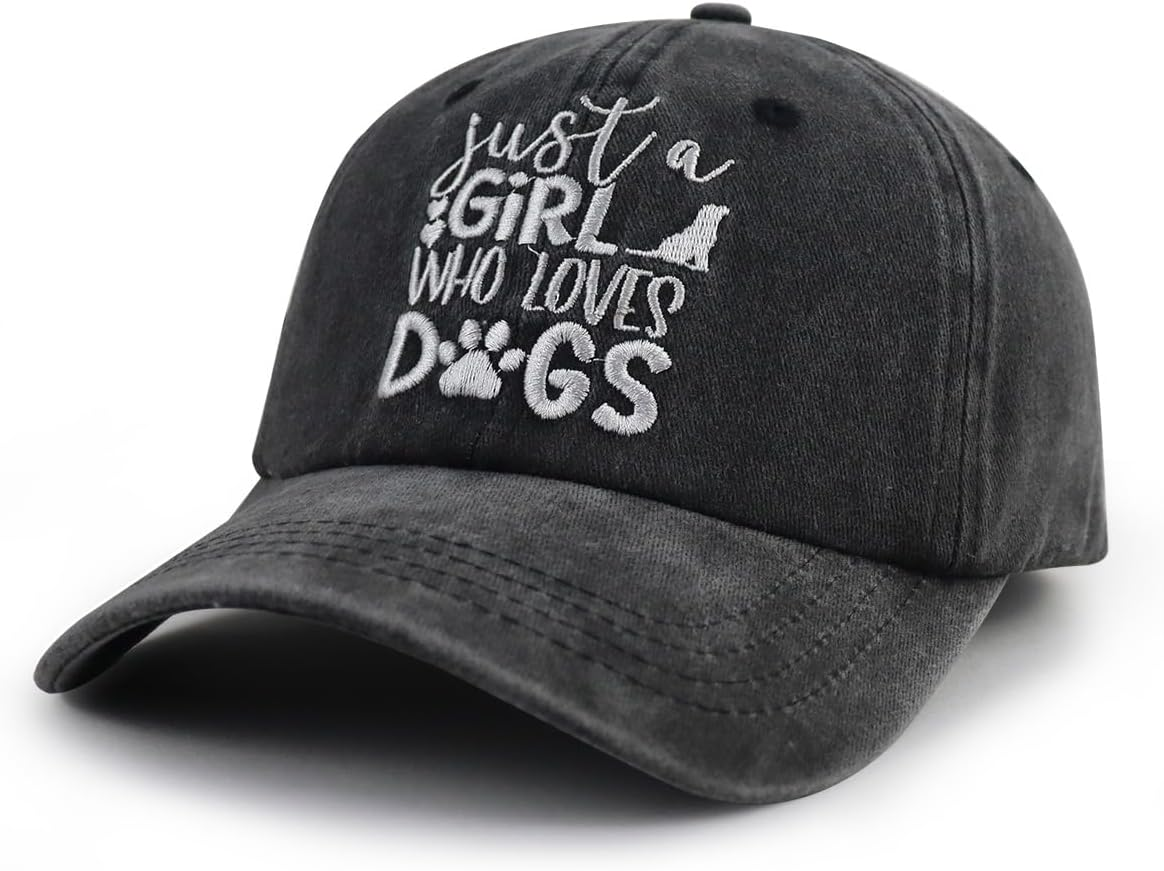 Just a Girl Who Loves Dogs Hat for Women, Funny Adjustable Embroidered Dog Mom Baseball Cap - Black image number 4