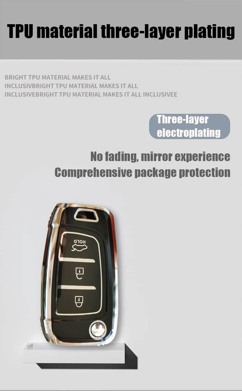 HIBEYO Flip 3 Button Key Fob Cover for Hyundai Elantra Solaris 2 Tucson I30 I35 I40 Ix35 Kona Genesis Santa Fe Azera Verna Accent Celesta Sonata Car Accessories with Keychain-Leather Key Chain(Purple) image number 5