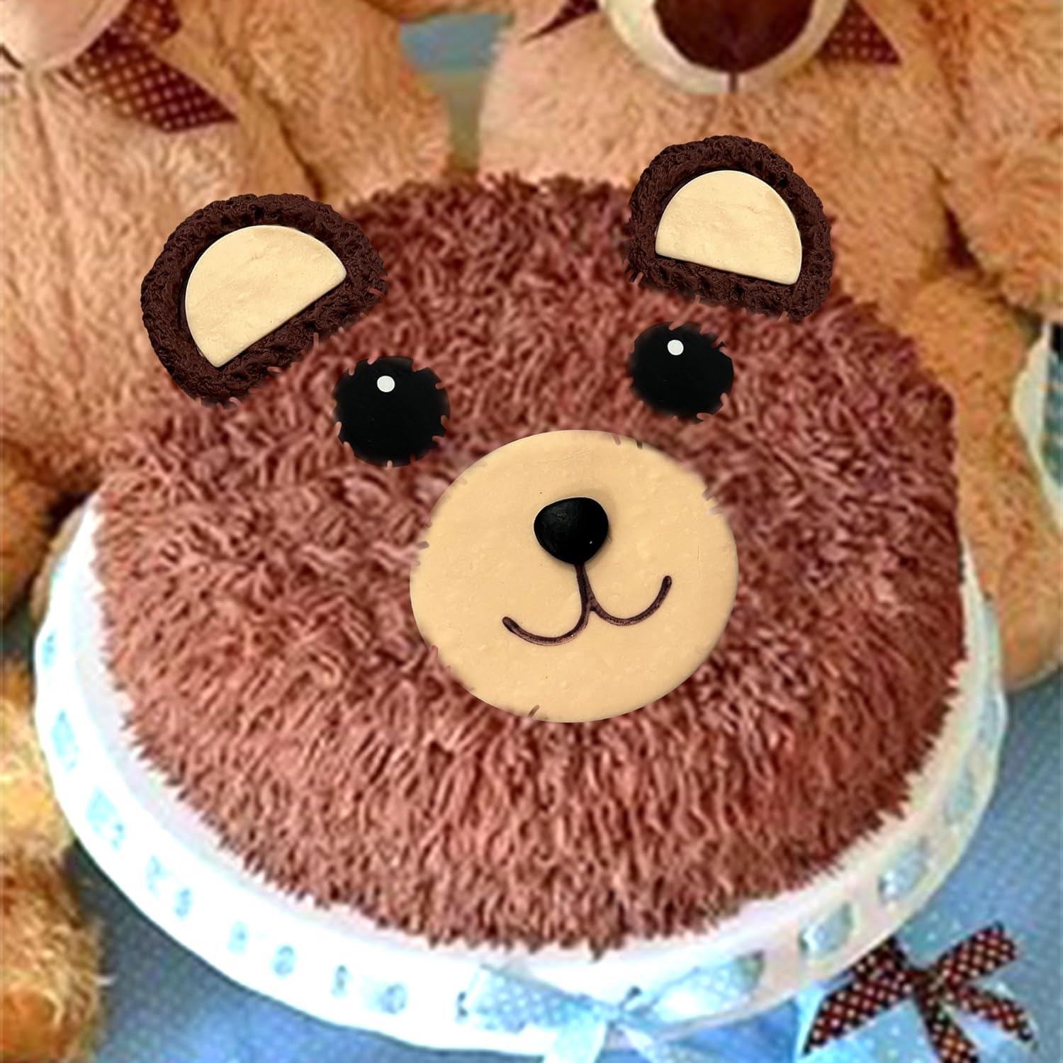 Jevenis Bear Face Baby Shower Cake Decoration Teddy Cake Topper Gender Reveal Cake Decoration Bear Baby Shower Party Supplies image number 1