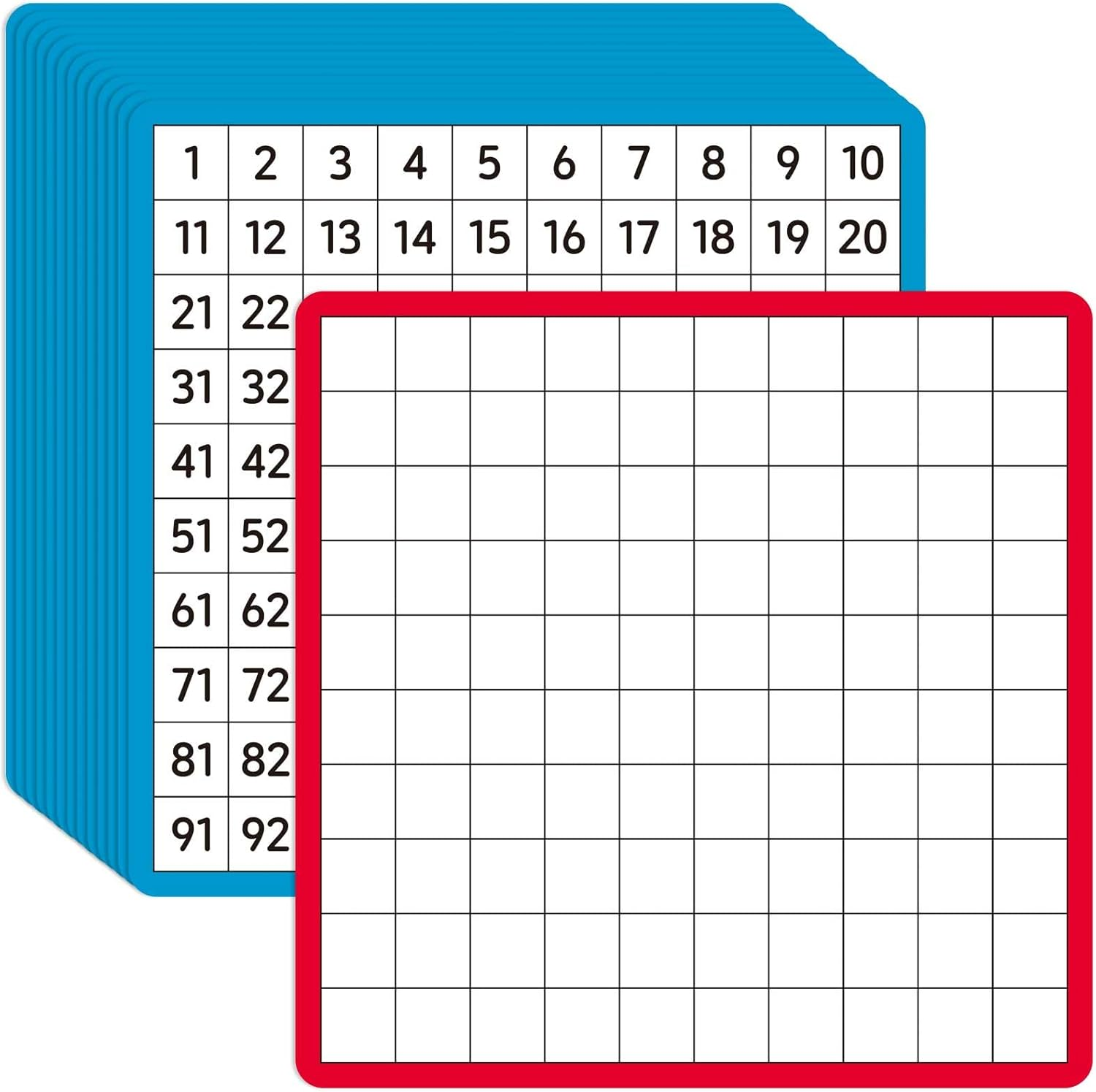 12 Pcs Dry Erase Math Hundreds Chart, Double Sided Number Cards 1-100 Number Chart, Teacher Classroom Must Haves Writable and Erasable Numbers 1-100 Chart Board Card Home Classroom Supplies