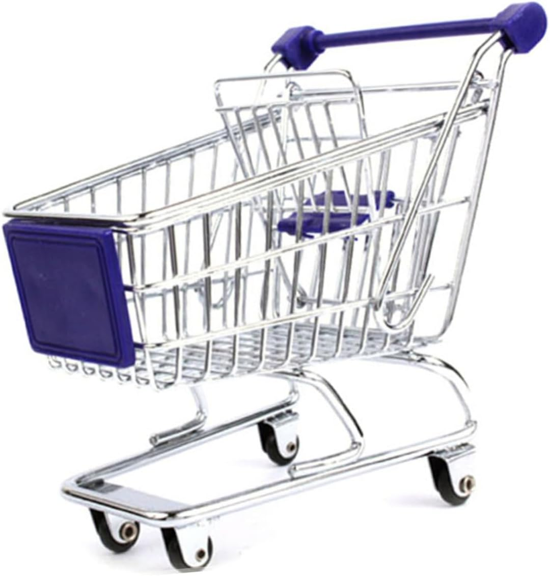 BESPORTBLE Mini Shopping Cart Storage Basket with Wheels Metal Plastic Desktop Organizer for Pens Cosmetics Gadgets Random Color Mini Cart Trolley for Office and Home Use Compact Random Color image number 5