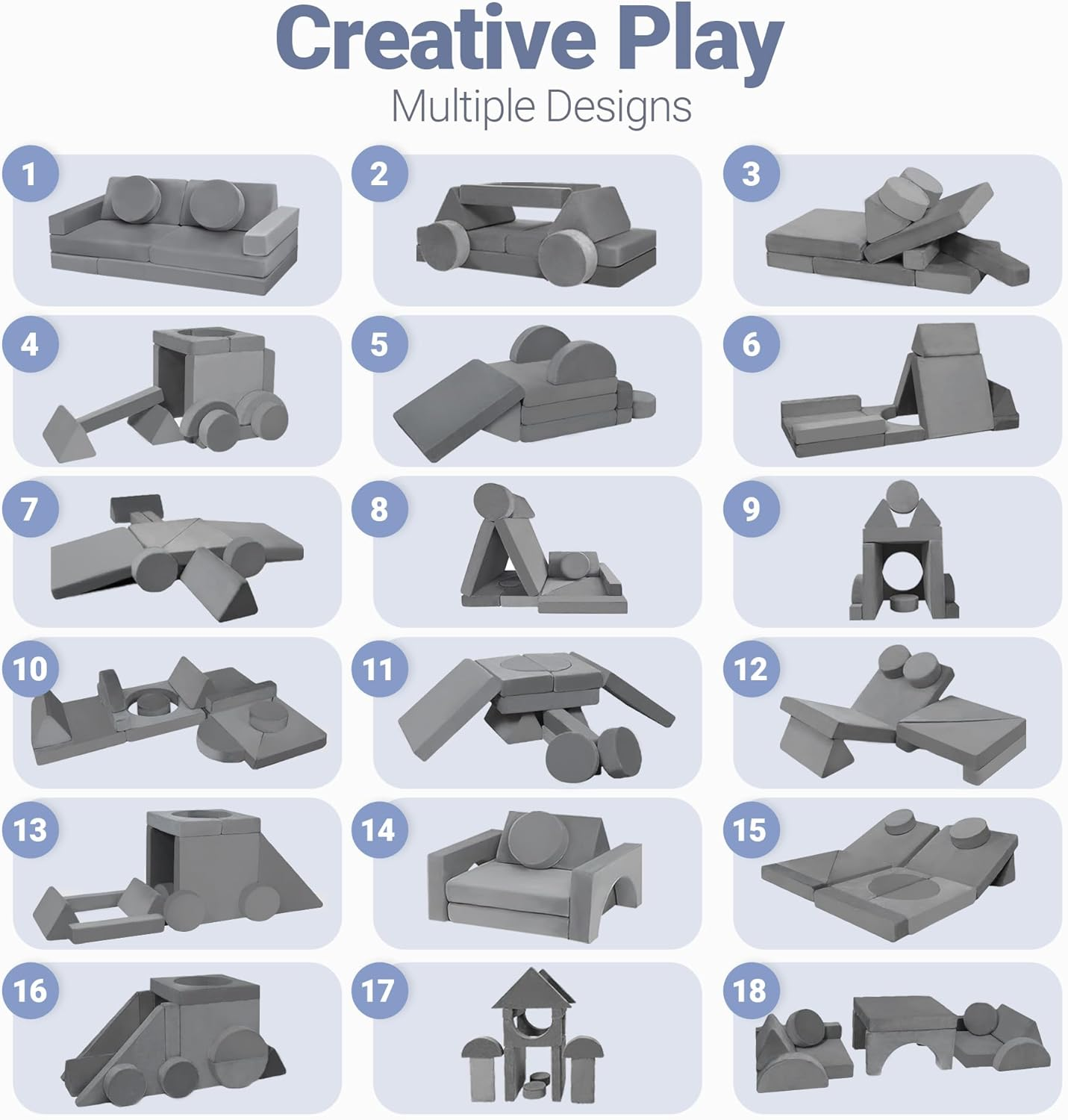 Tubby Modular Kids Play Couch 14 Pcs Toddler Baby Kids Sofa Couch DIY Furniture image number 5