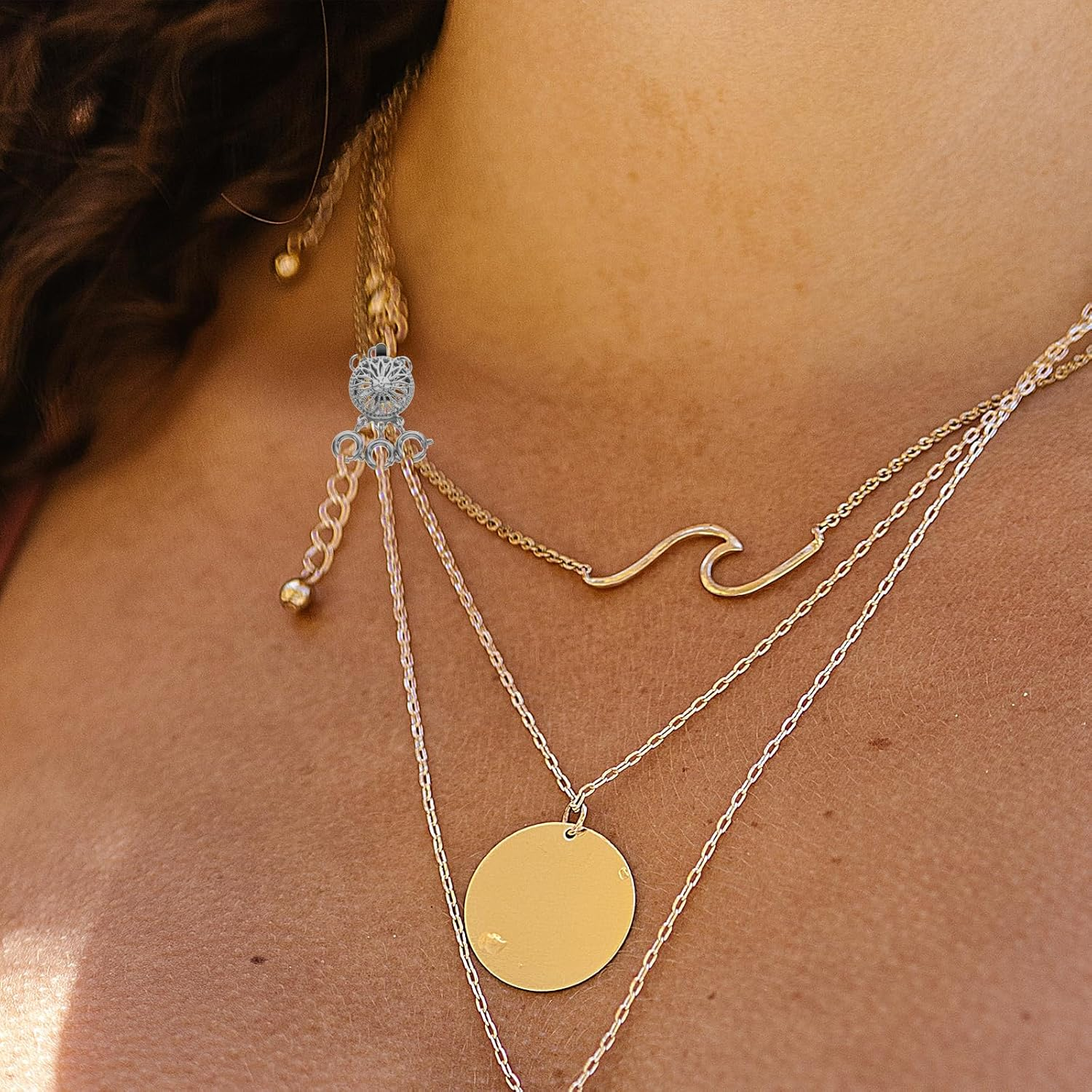 STOBOK 2Pcs Necklace Separator Spring Clasps Buckles Necklace Connector Buckles Buckle for Necklace Ring Spacer Choker Necklace Multi-Row Necklace Buckle Copper Multi-Layer Converter image number 2