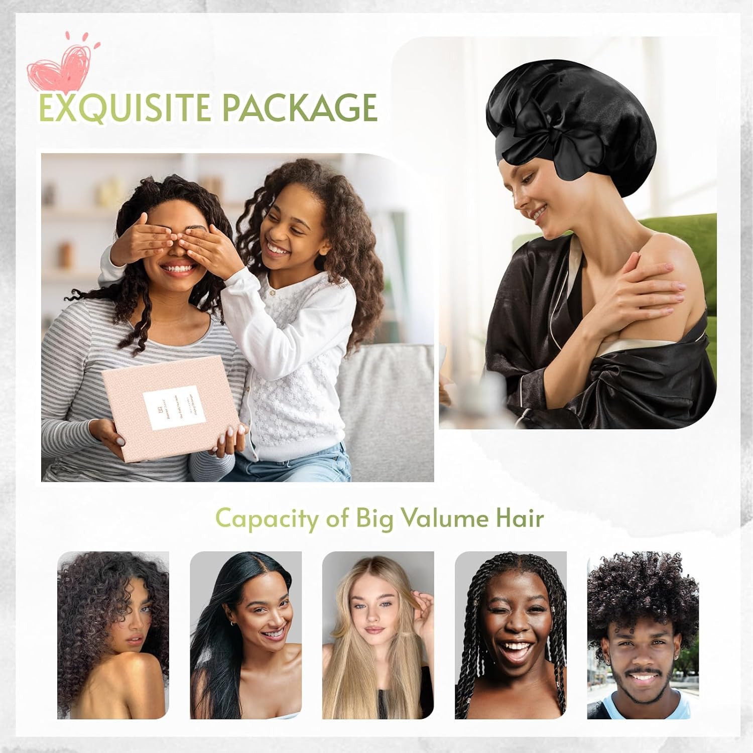 Bonnet Queen Silk Bonnet Satin Bonnet for Sleeping Women Double Layer Reversable Satin Sleeping Hair Cap Silk Bonnet with Wide Tie Band for Curly Hair, Medium Black+Silver