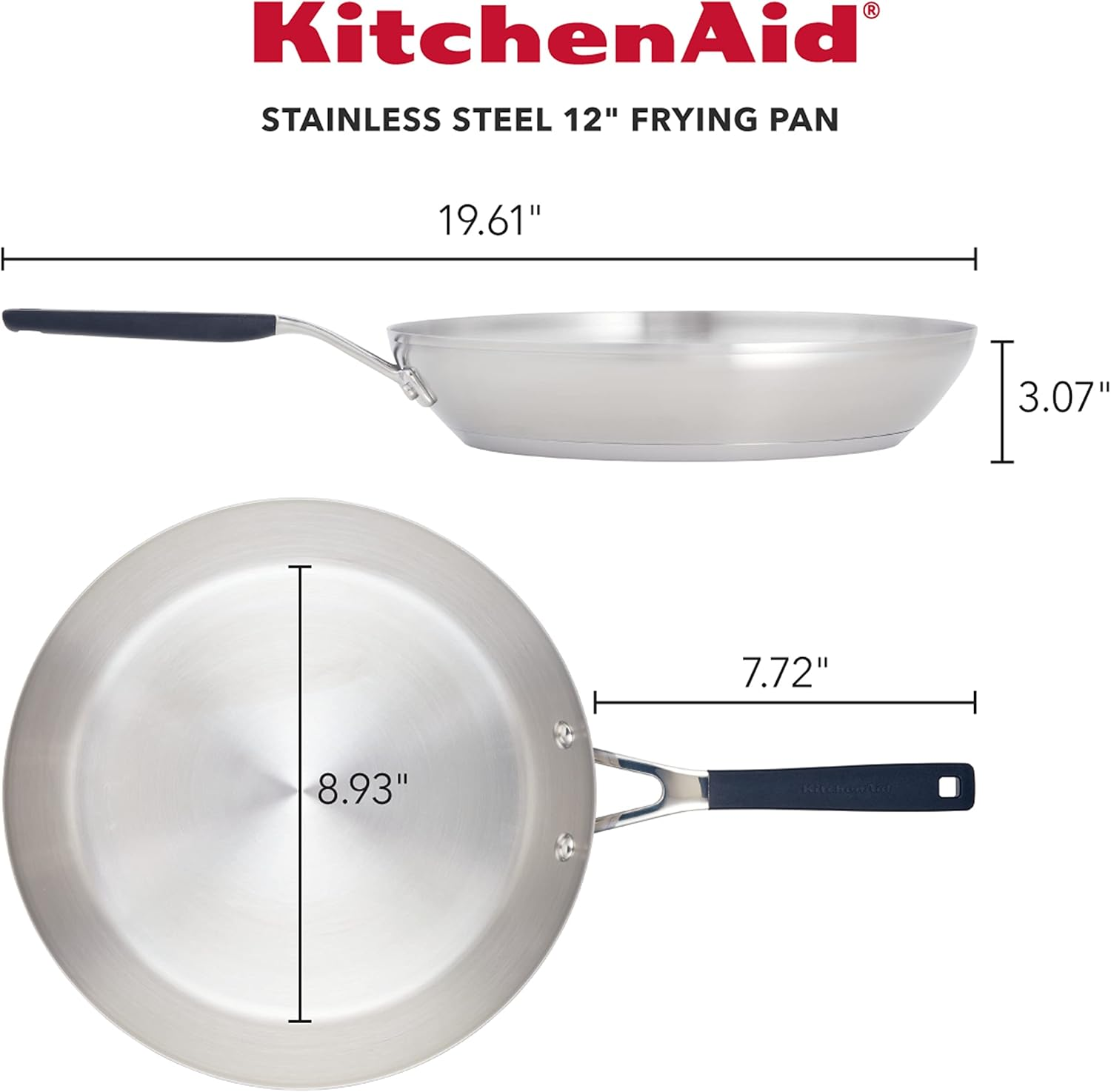 Kitchenaid Stainless Steel Frying Pan/Skillet, 12 Inch, Brushed Stainless Steel image number 4