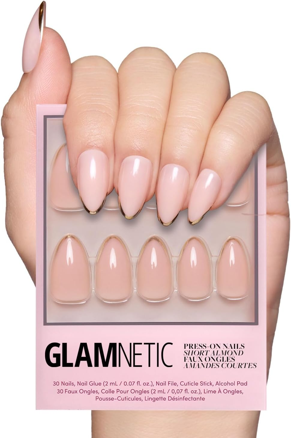 Glamnetic Press on Nails - Gold Standard | Semi-Transparent, Glossy Gold French Tip Nails, Salon Quality | 15 Sizes - 30 Nail Kit with Glue image number 1