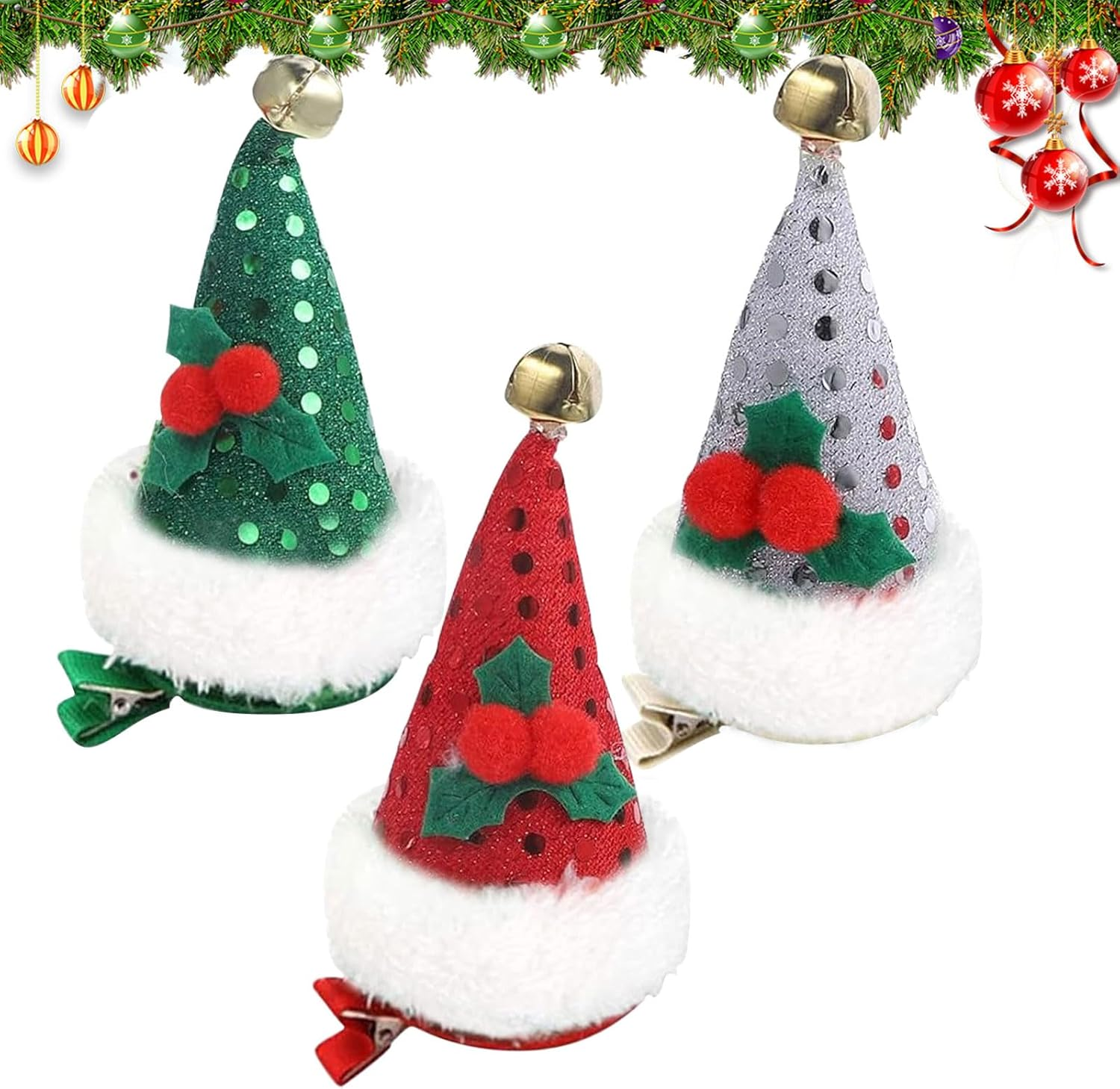 SOETDERT Christmas Hair Clip, Pack of 3 Mini Christmas Hat Hair Clips, Glitter Santa Hat Hair Accessories, Christmas, Christmas Hat, Hair Accessories for Girls and Women image number 6