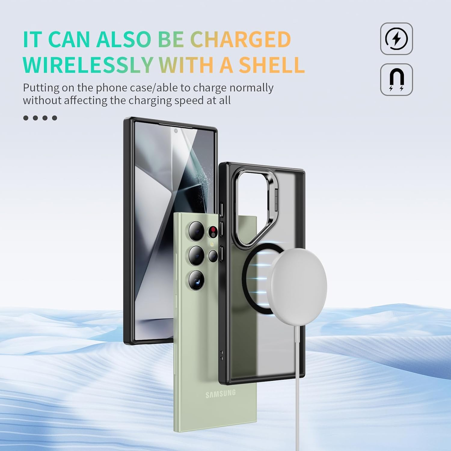 For Samsung S24 Ultra Magnetic Case with Metal Camera Stand,Full Protection Shockproof Cover Translucent Magnetic Case for Galaxy S24 Ultra（Black） image number 2