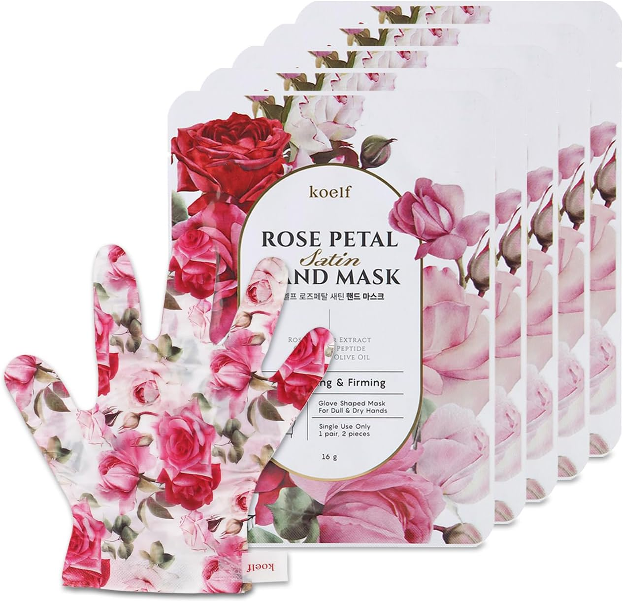 PETITFEE Rose Petal Satin Hand Mask (5Pairs) - Intensive Nourishing, Moisturizing Gloves, Rose Scented Hand Repair Masks with Peptide, Collagen, Shea Butter for Silky Smooth Hand Treatment image number 2
