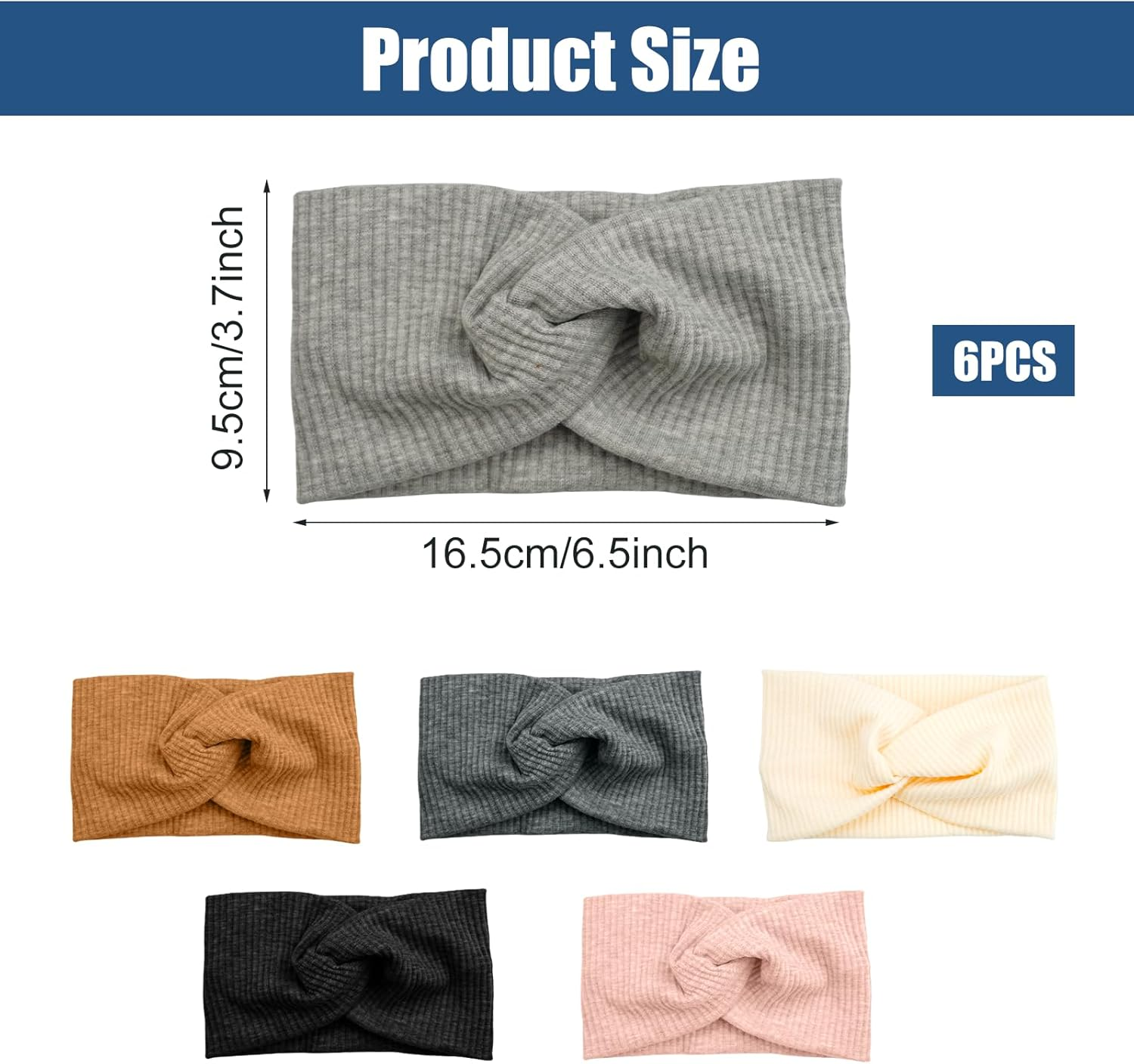 Pack of 6 Headbands Women'S Headband Girls Headband Women'S Winter Soft Elastic Twisted Non-Slip Turban for Short Hair, Yoga, Workout, Running, Sports, Hair Band Multicoloured for Girls Women image number 1