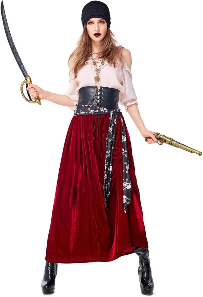 Costume Bay Women'S Sexy Pirate Costume Polyester Adventurous Seas Caribbean Swashbuckler Pirate Outfit Party Halloween Event Masquarade Cold Sultry Dress