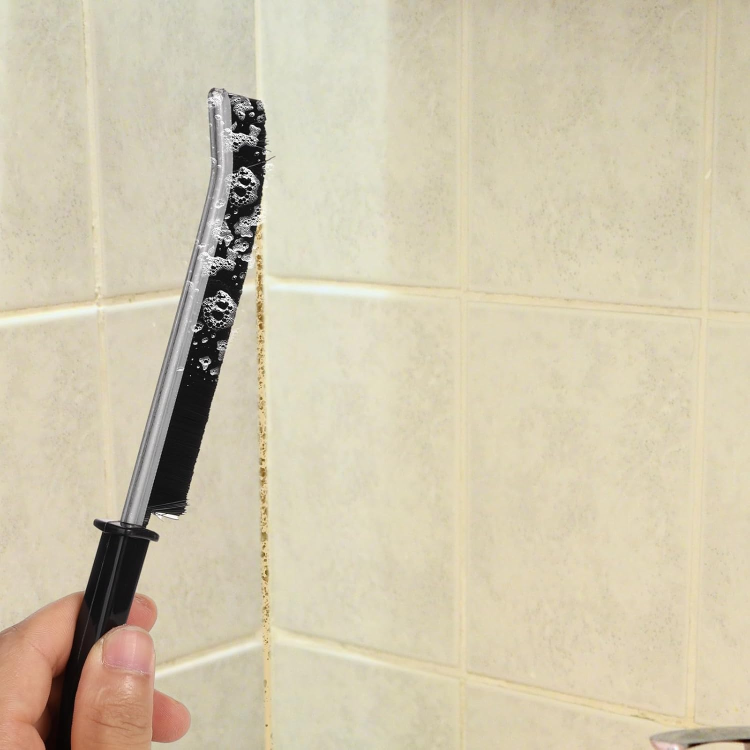 2Pcs Gap Cleaning Brush, Hard Bristle Crevice Cleaning Brush Tool Reusable Cleaner Scrub Brush Multifunctional Bristled Cleaning Brush for Household Kitchen Bathroom Cleaning (Black & White)